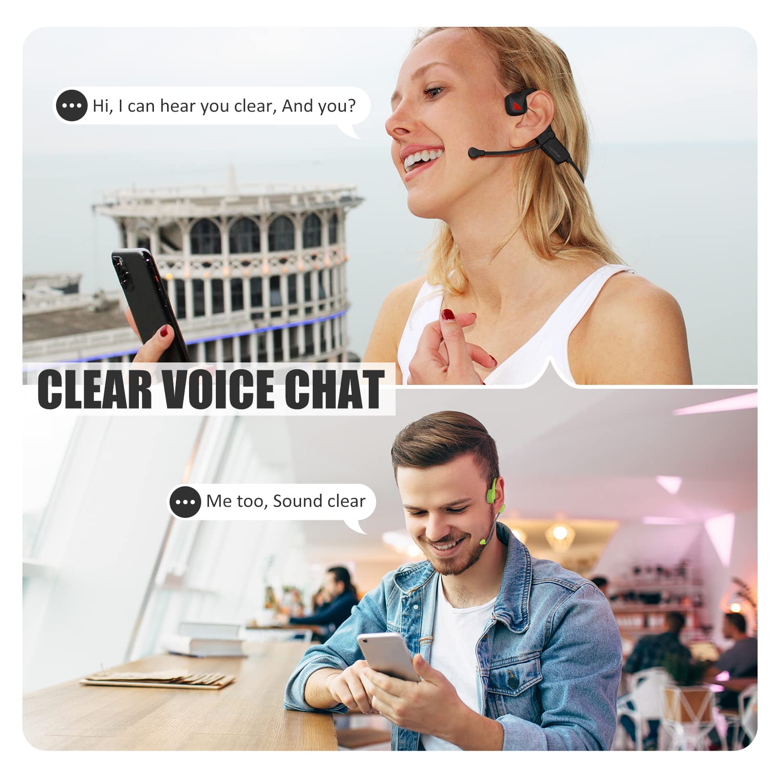 Wireless Bone Conduction Headphones with Microphone - Bluetooth 5.0 Open-Ear Headset for PC, Work, Running & Gym - Noise Cancelling, Multi-Point Connection, Comfortable Lightweight Design