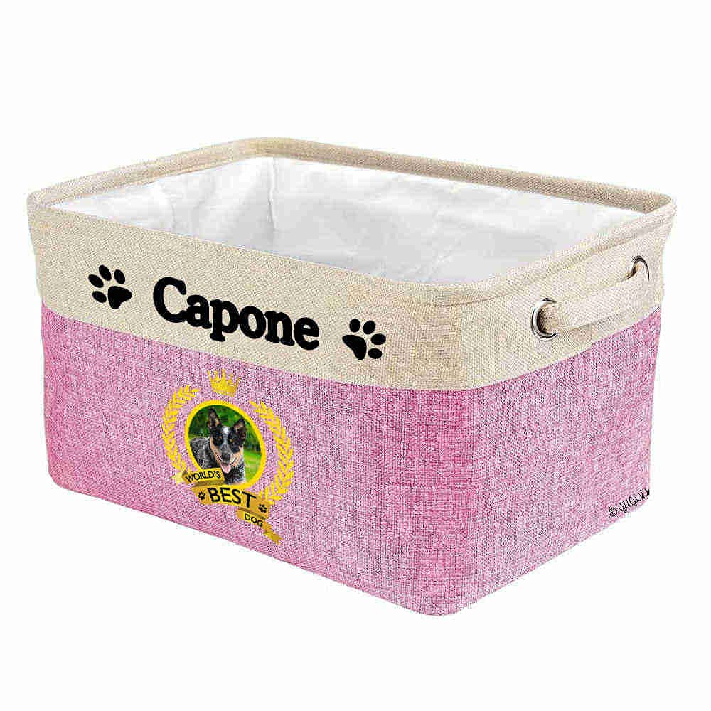 Custom Collapsible Dog Toy Storage Basket with Handles - Foldable Pet Toy Organizer Bin for Dogs & Cats - Perfect for Bedroom, Closet & Home Organization (Blue Heeler, Pink) | Great for Storing Toys, Leashes & Pet Accessories