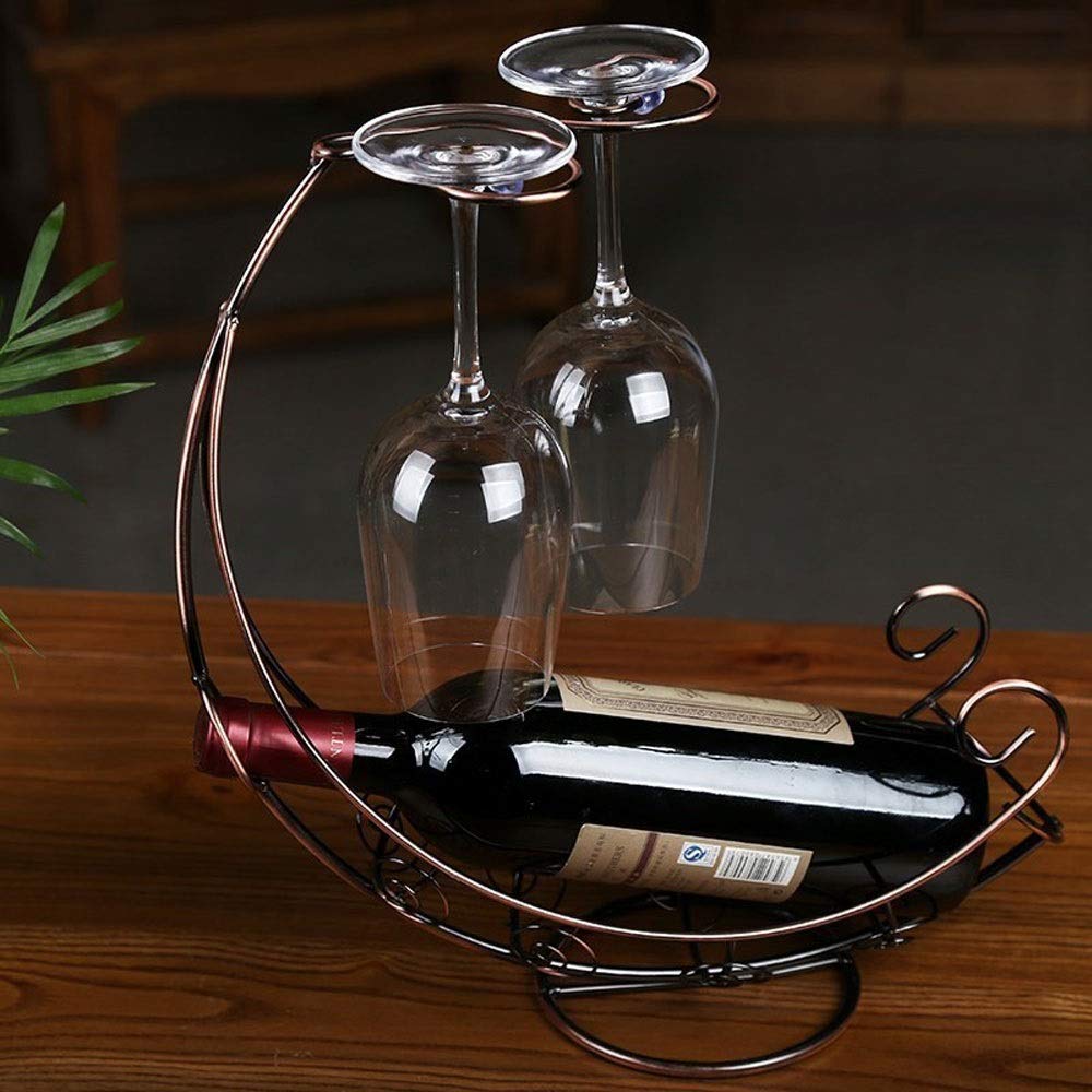 Sturdy Metal Freestanding Wine Glass Rack - Stackable Countertop Holder for 2 Bottles & Goblets - Pirate Ship Themed Display Stand for Red Wine & Glass Storage - Perfect for Home Bars, Restaurants, and Themed Party Decor