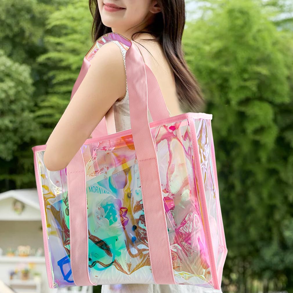 Holographic Clear PVC Tote Bag - Large Travel & Beach Handbag for Women