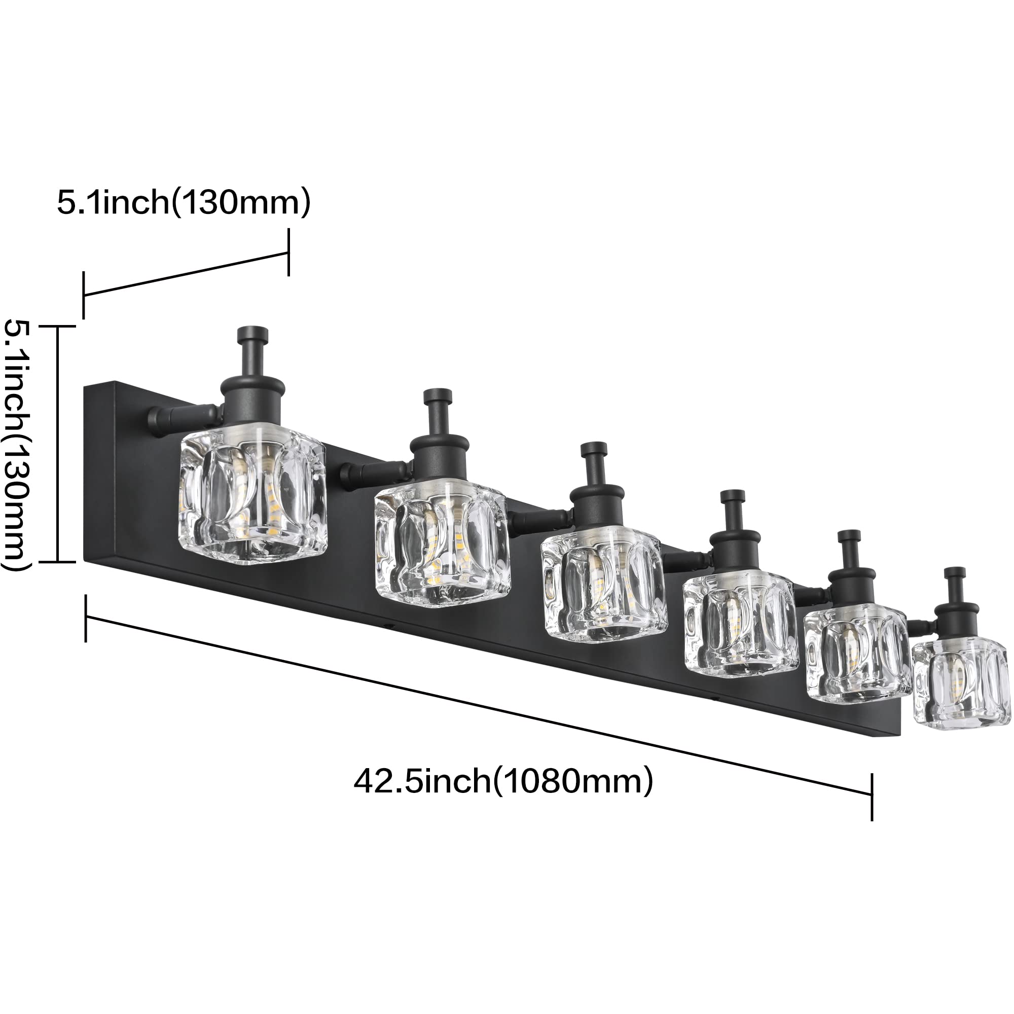 PRESDE Modern Crystal Black 6-Light Bathroom Vanity Lighting Fixture - Elegant Wall Sconce for Mirror Lighting (Bulbs Not Included) | Perfect for Bathroom Makeover, Spa-Like Ambiance & Modern Home Decor