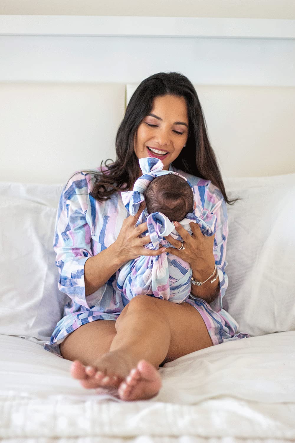 MOMMY O CLOCK Maternity Robe & Baby Swaddle Blanket Set - Soft Milk Silk Nursing Robe for Mom & Swaddling Wrap for Newborn - Perfect for Hospital Delivery, Breastfeeding & Baby Bonding Time