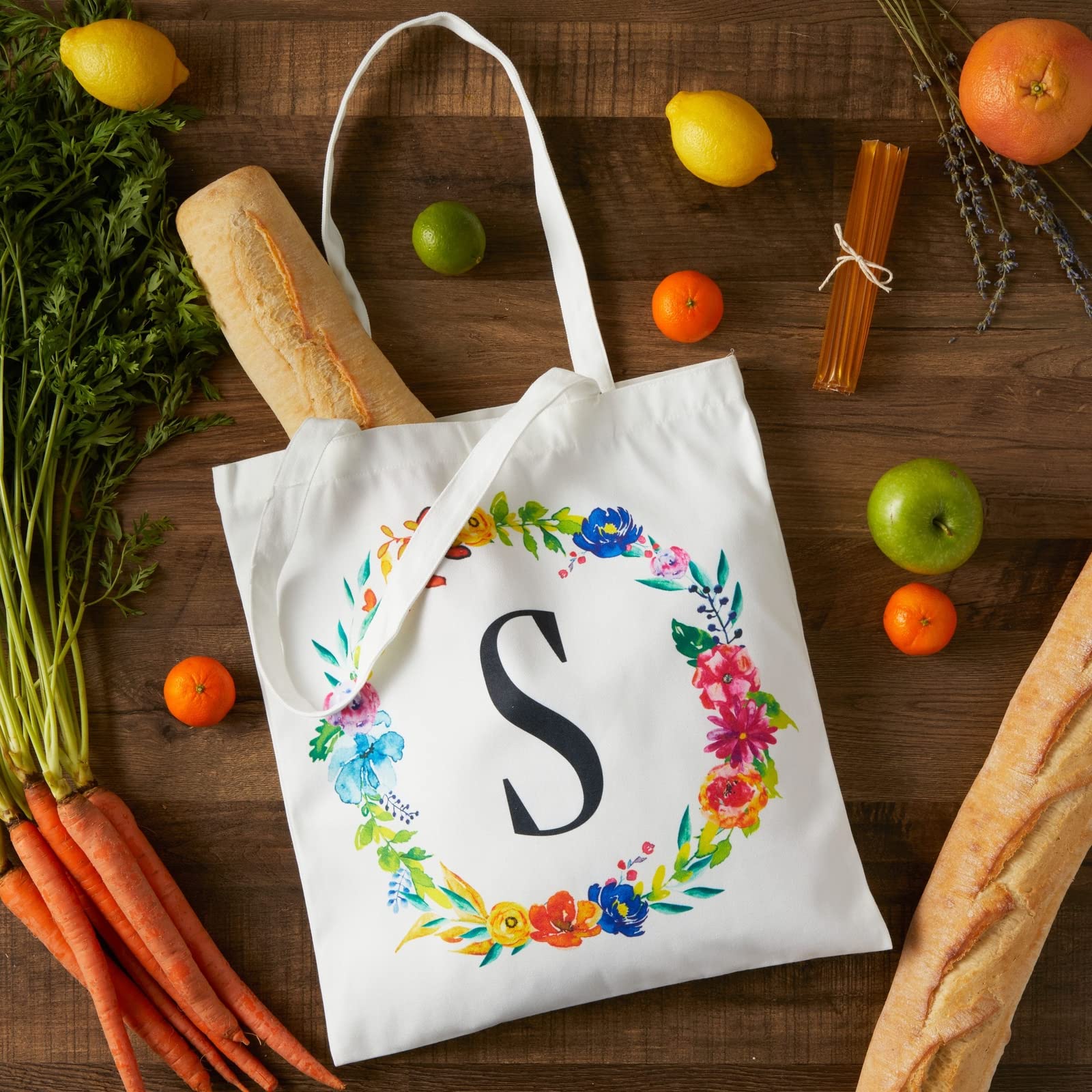 Personalized Monogram Letter Floral Tote Bags for Women - Set of 2 Reusable 29