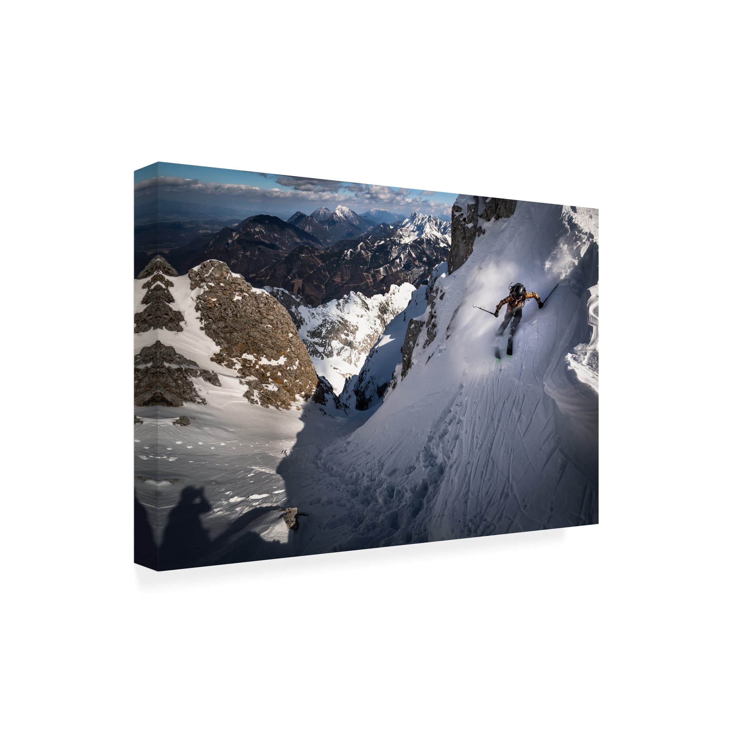 Trademark Fine Art 'Drop Into Couloir' by Sandi Bertoncelj - Stunning Mountain Landscape Canvas Wall Art for Living Room, Bedroom & Office Decor