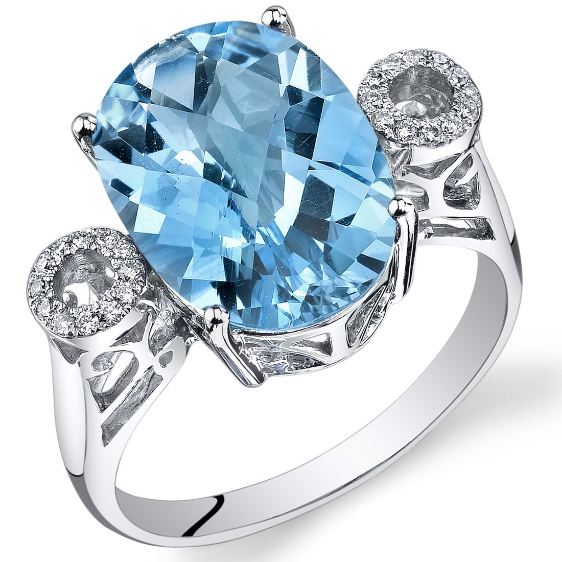 PEORA 14K White Gold Oval Swiss Blue Topaz and Diamond Ring (6.4 cttw) - December Birthstone Jewelry, Engagement Promise Ring, Anniversary Wedding Gift with Jewelry Box | Perfect for Proposals, Special Occasions & Everyday Elegance