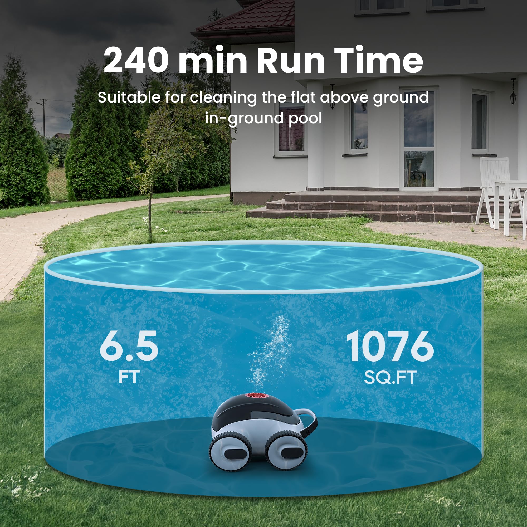 Best Cordless Robotic Pool Cleaner with App Control - 240 Min Runtime, Ultra-Fine Dual Filtration for Above/In-Ground Pools up to 1,100 Sq.ft - Perfect for Weekly Pool Maintenance & Quick Cleanups