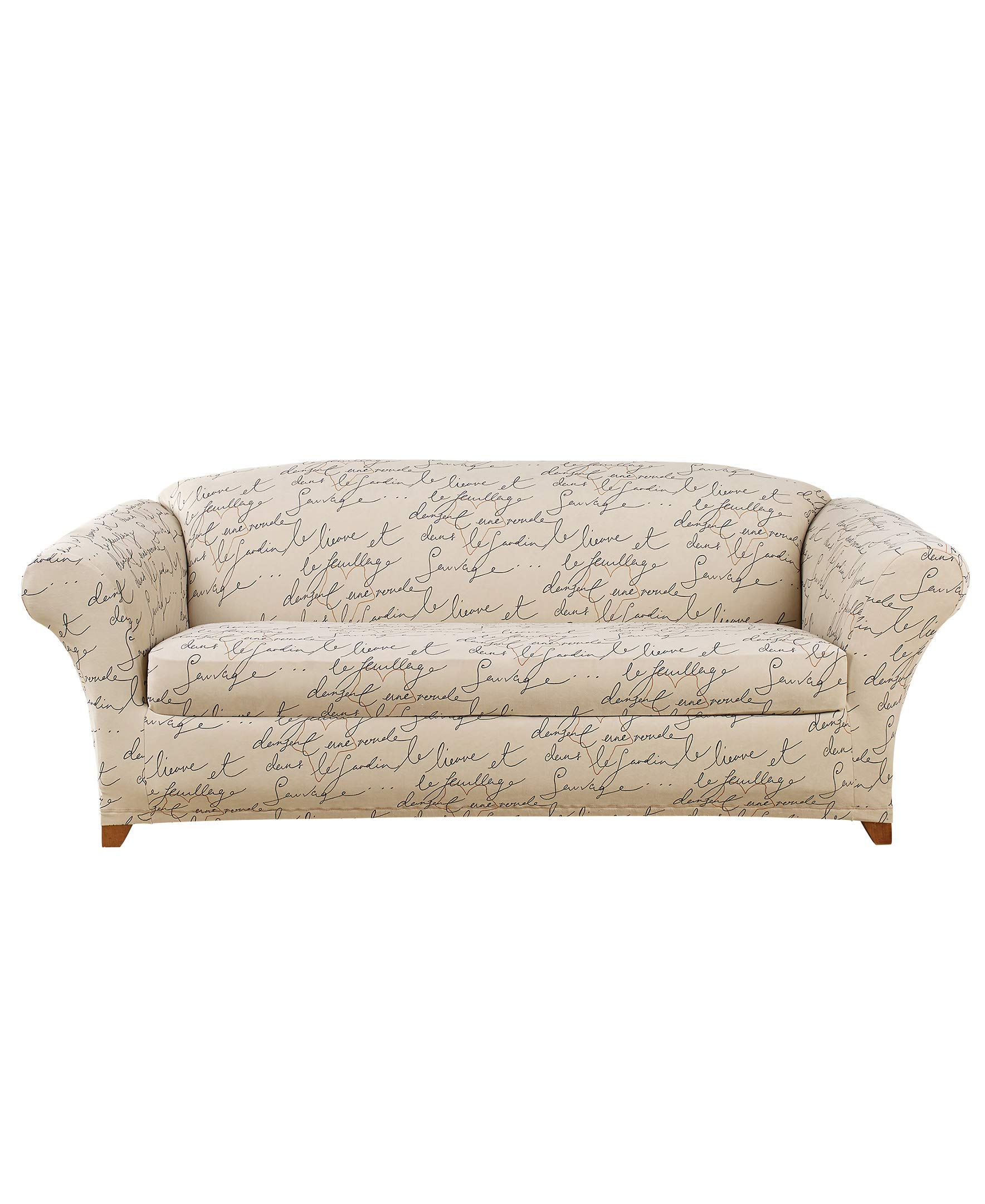 SureFit Stretch Sofa Slipcover 2-Piece Set - Machine Washable Couch Cover in Parchment - Perfect for Living Room, Apartment & Pet-Friendly Homes