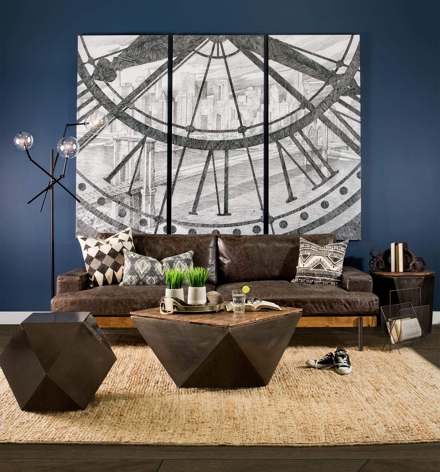 Black Iron Plated Hexagonal End Table with Nail Head Detail - Modern Side Table for Living Room, Bedroom, or Office Decor