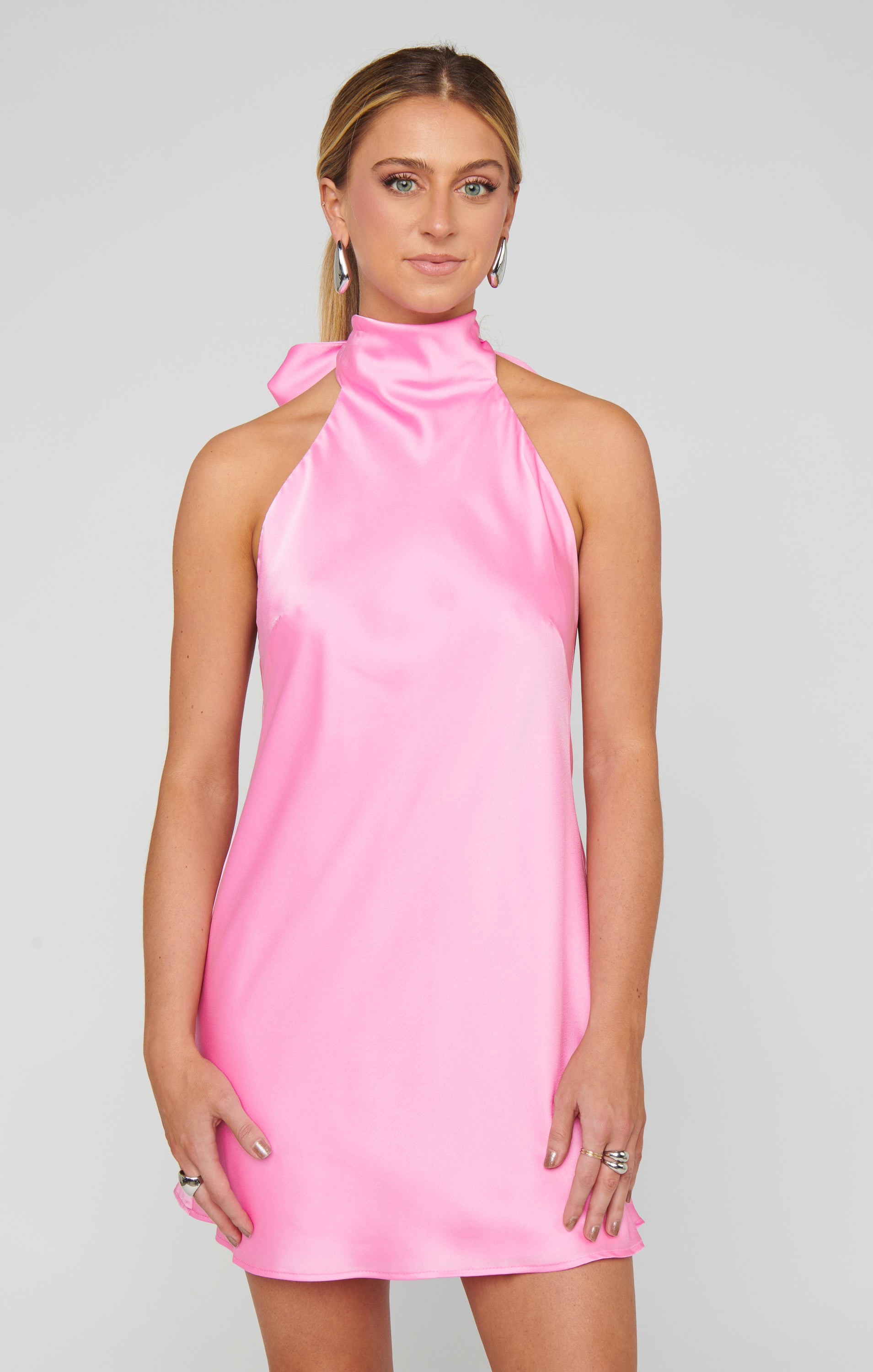 Lisa Mini Dress - Pink Luxe Satin Party Dress for Women, Elegant Cocktail & Evening Wear, Perfect for Dates, Parties & Special Occasions