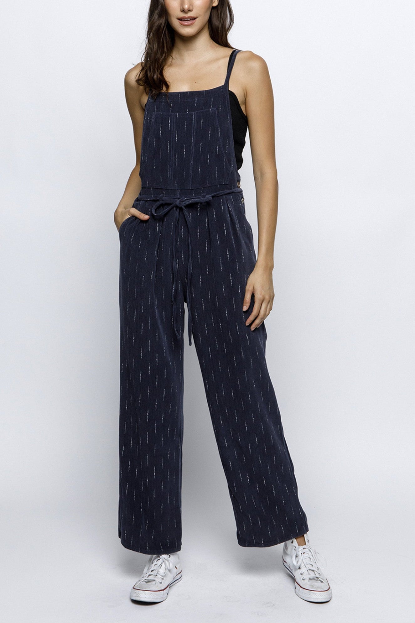 Midnight Frost Wide Leg Overalls for Women - Stretch Denim Jumpsuit with Pockets | Casual Outfit, Streetwear Fashion & Workwear Style