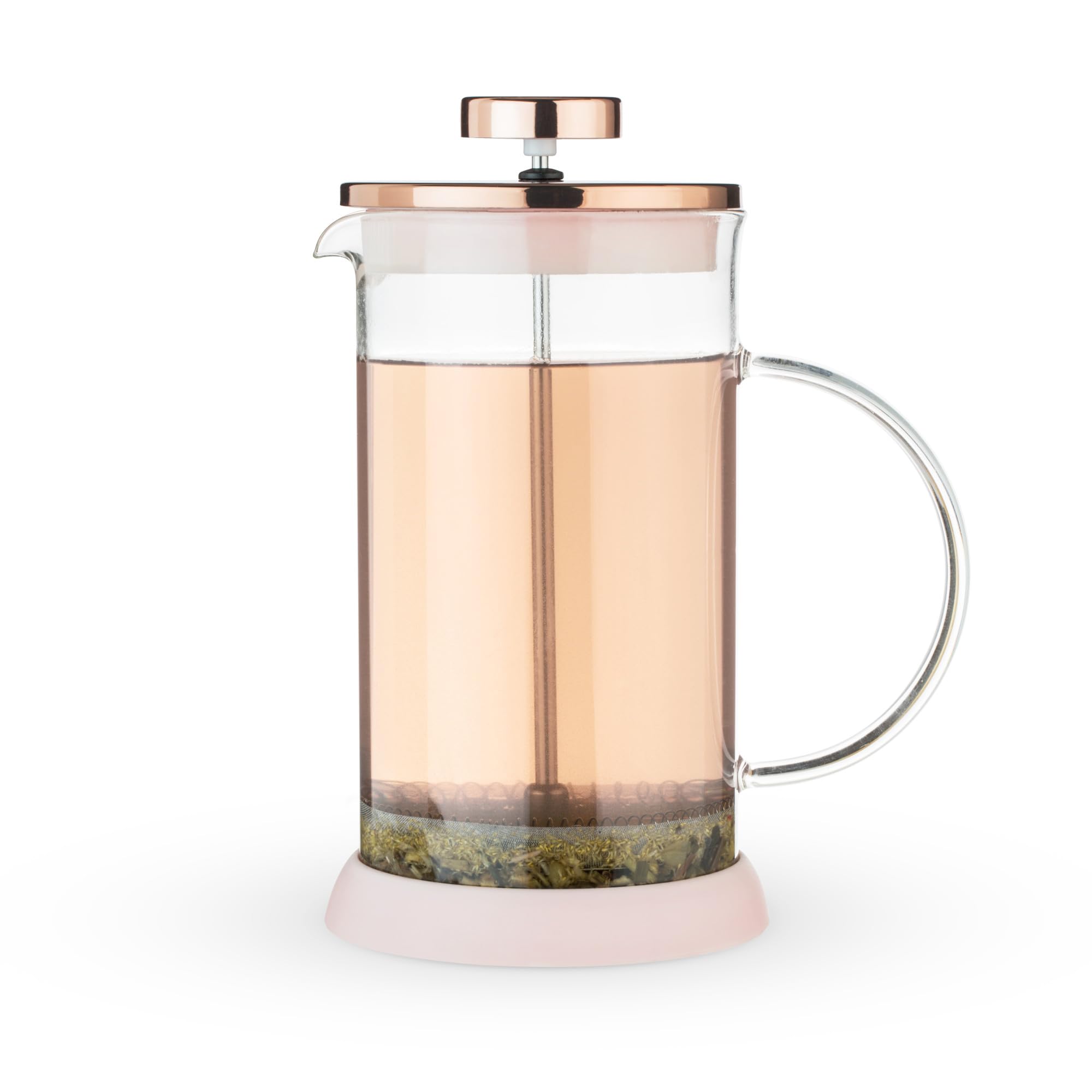 Pinky Up Riley Mini Glass Tea Press Pot - 12 oz French Press Coffee Maker for Loose Leaf Tea & Coffee - Hot & Iced Beverage Brewer in Pink - Perfect for Home, Office & Travel Use