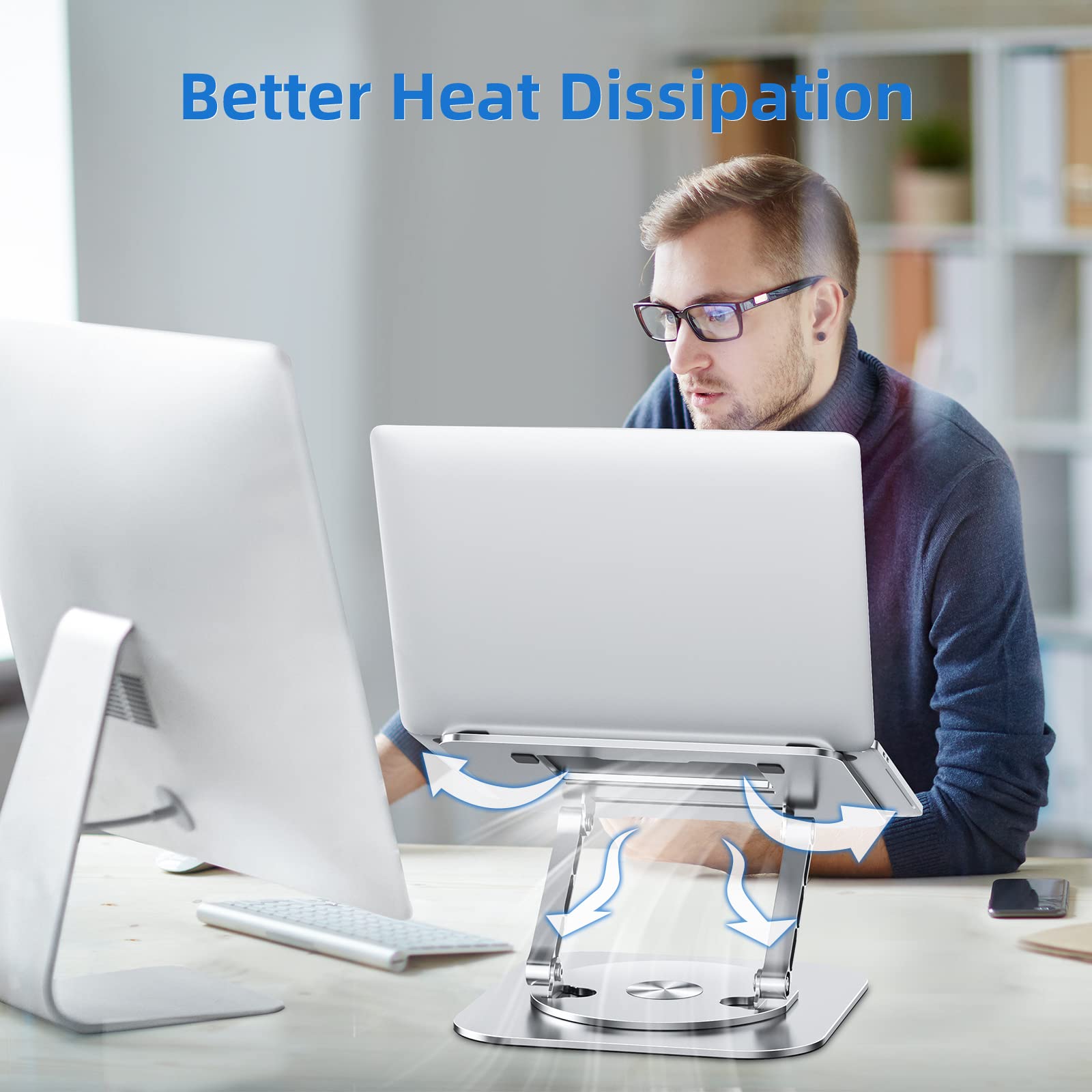 Ergonomic Adjustable Laptop Stand for Desk - 360° Rotating Base & Foldable Design, Compatible with MacBook Air/Pro, Dell XPS & 10-17 Inch Laptops (Silver) | Perfect for Home Office, Gaming & Workspace Setup