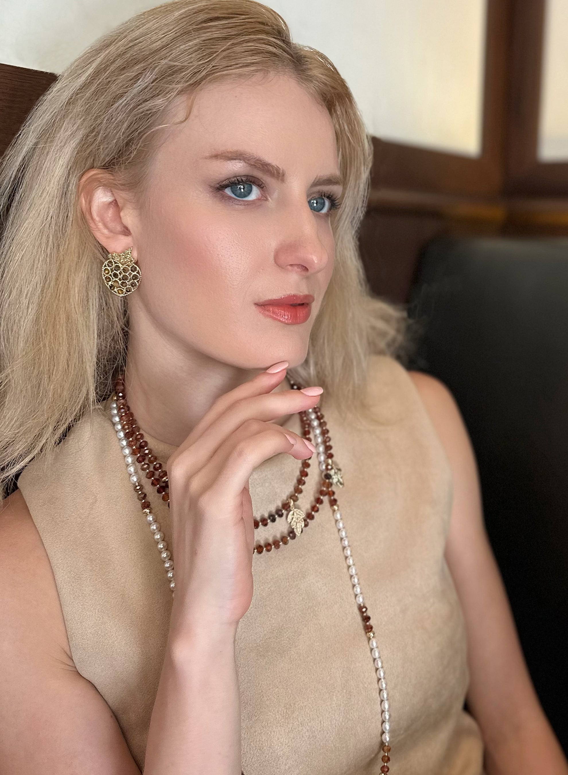 Elegant Freshwater Pearls & Orange Garnet Multi-Way Adjustable Necklace KN036 - Perfect for Weddings, Parties & Everyday Wear