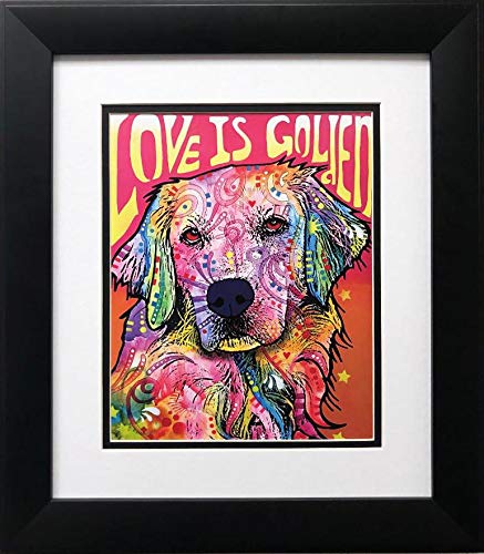 Dean Russo Love is Golden Framed Street Pop Art Print 16.5x14.5 Inches - Vibrant Wall Decor for Living Room, Bedroom & Office