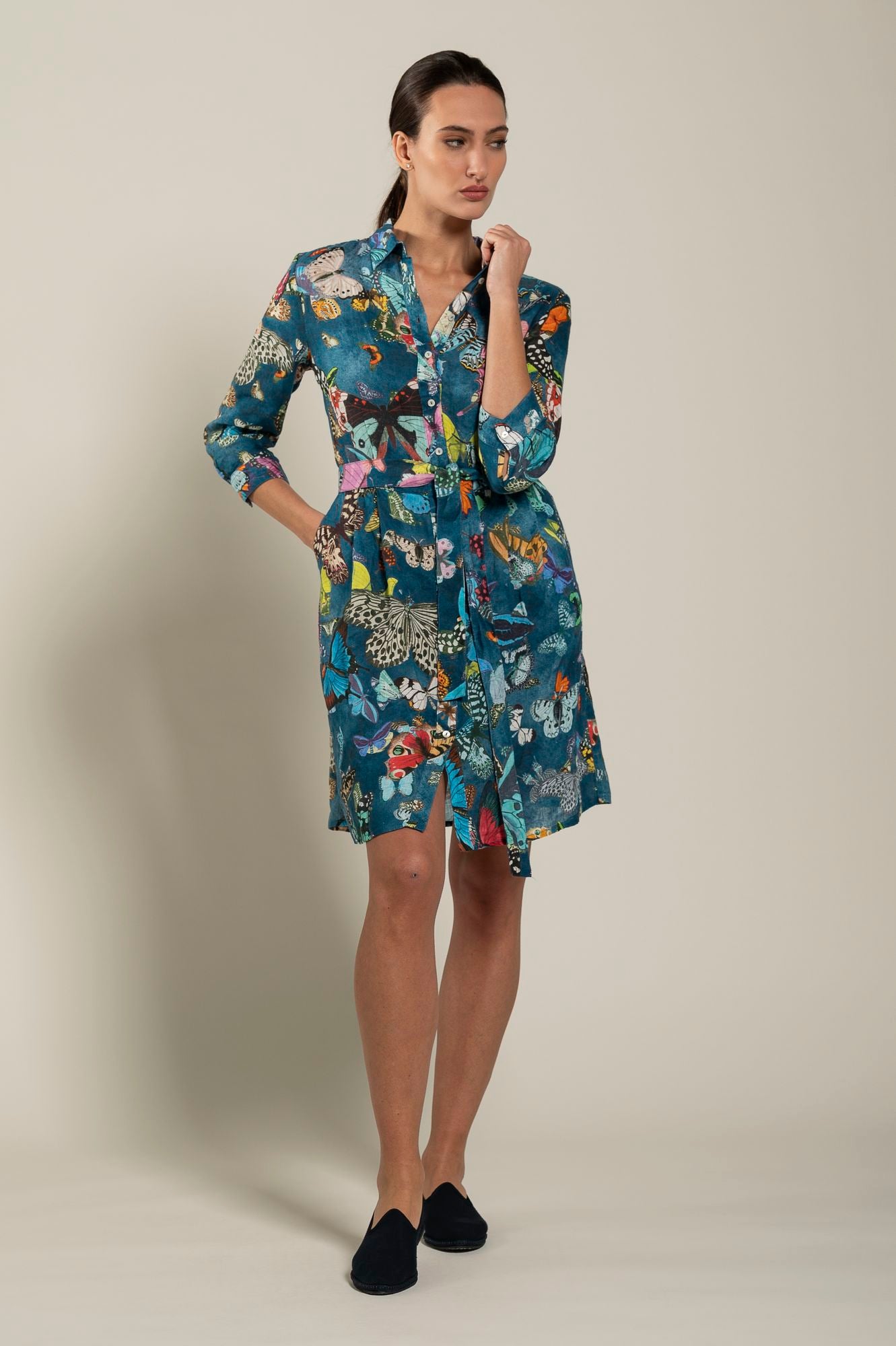 Butterfly Print Belted Dress for Women - Elegant Floral Summer Dress for Casual Wear, Parties & Special Occasions