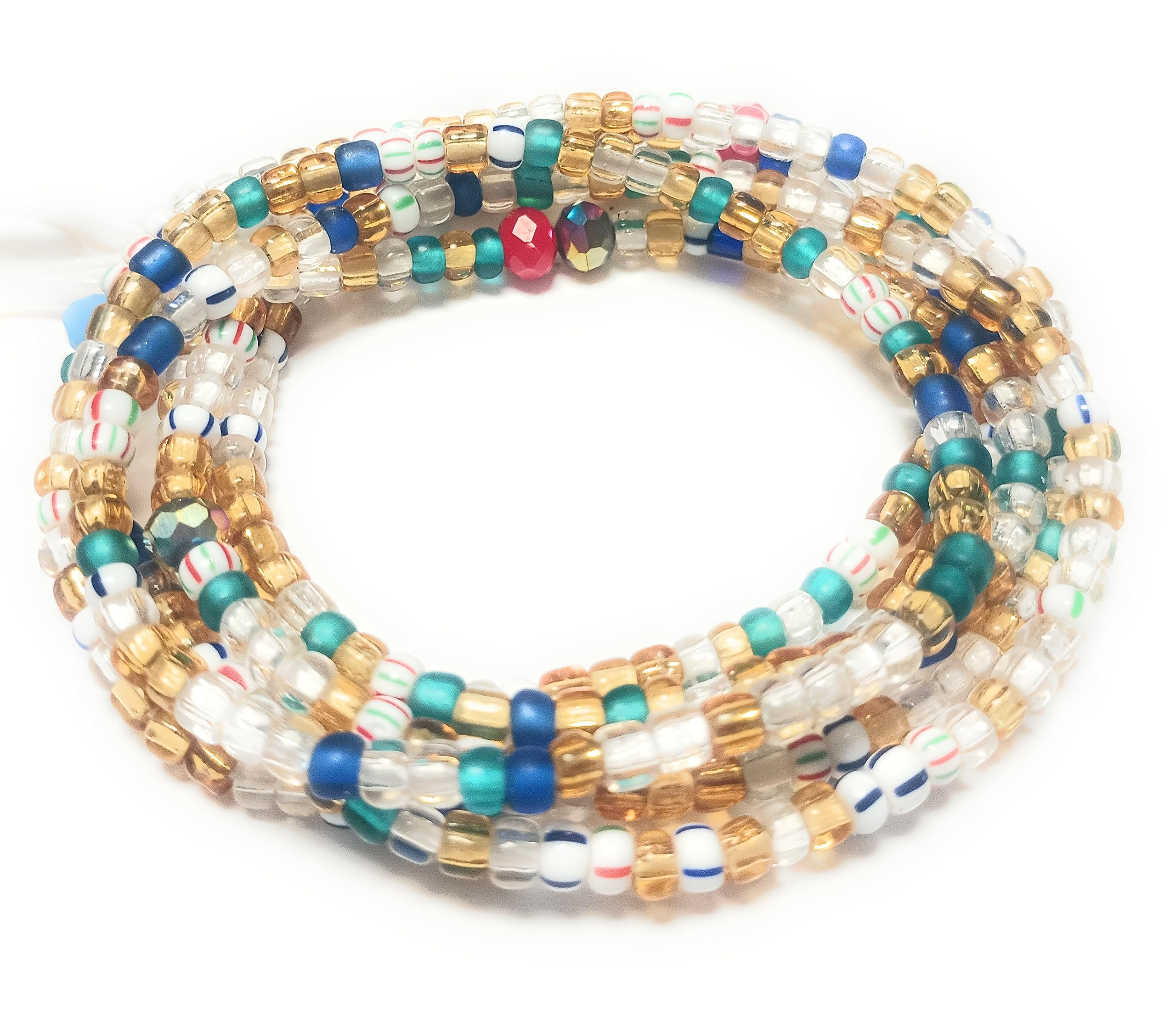 Gold Clear Multicolor Waist Bead Strand - 42 Inch Cotton String Waist Beads for Women, Belly Dance, Body Jewelry, African Waist Chain | Perfect for Belly Dancing, Festival Wear, and Body Adornment