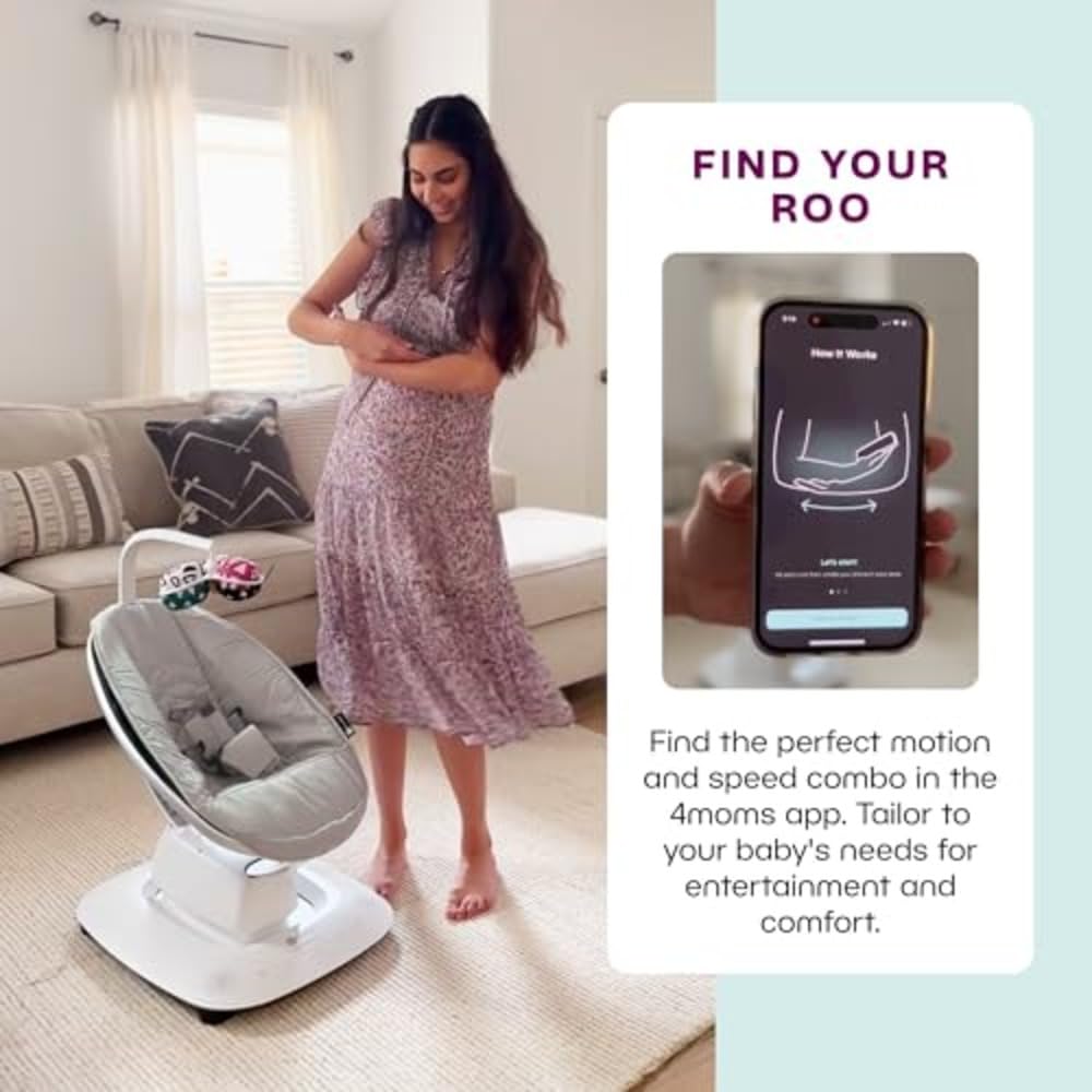4moms MamaRoo Baby Swing with Bluetooth - 5 Soothing Motions for Newborns & Infants, Adjustable Recliner, Grey - Perfect for Nursery, Playroom & Travel