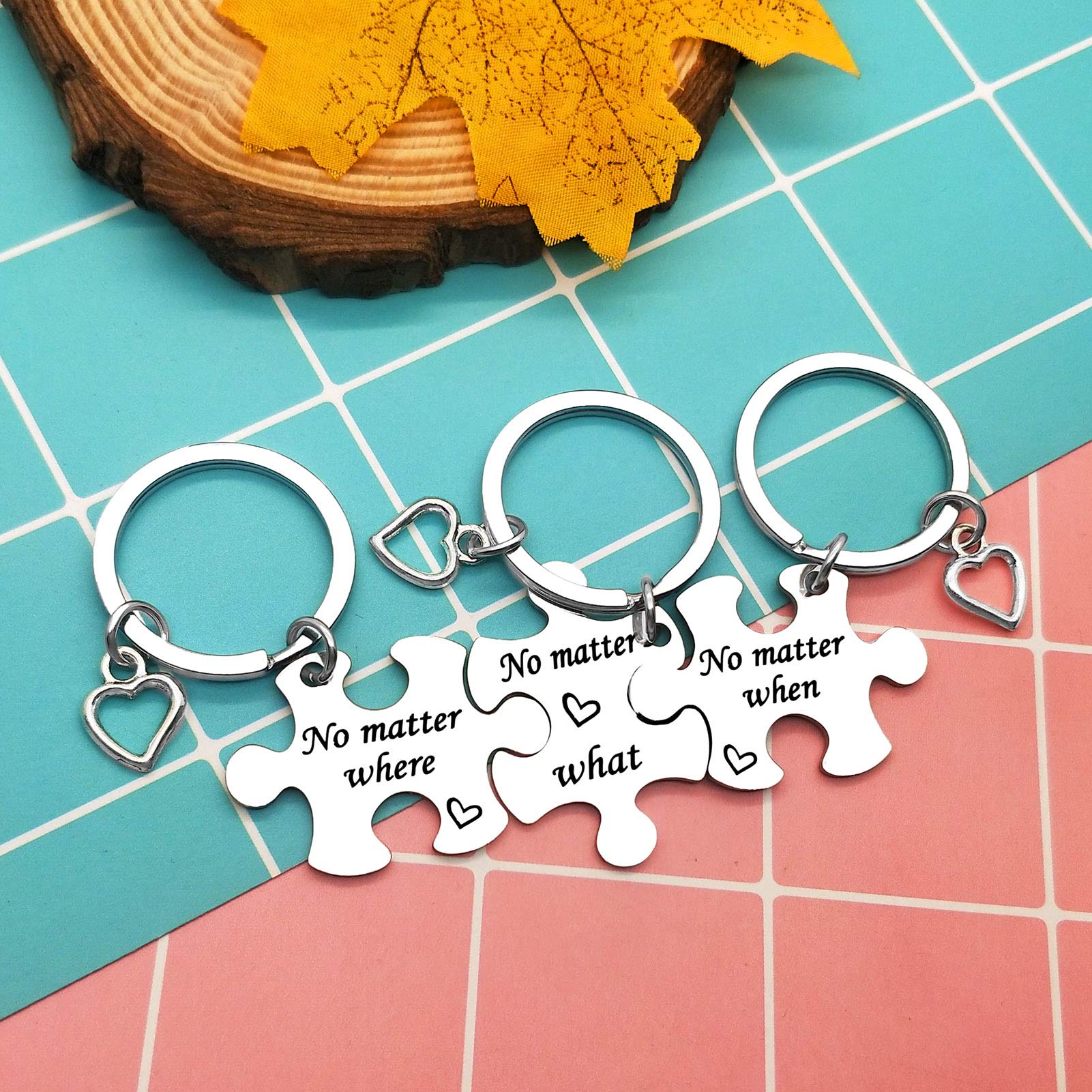 Best Friend Keychain Set - 3 Piece Puzzle Keychains for Sisters, Brothers & Long Distance Relationships - Unique Friendship Gifts for Family, Teens, Birthday & Graduation - Perfect for Couples, BFFs & Special Occasions