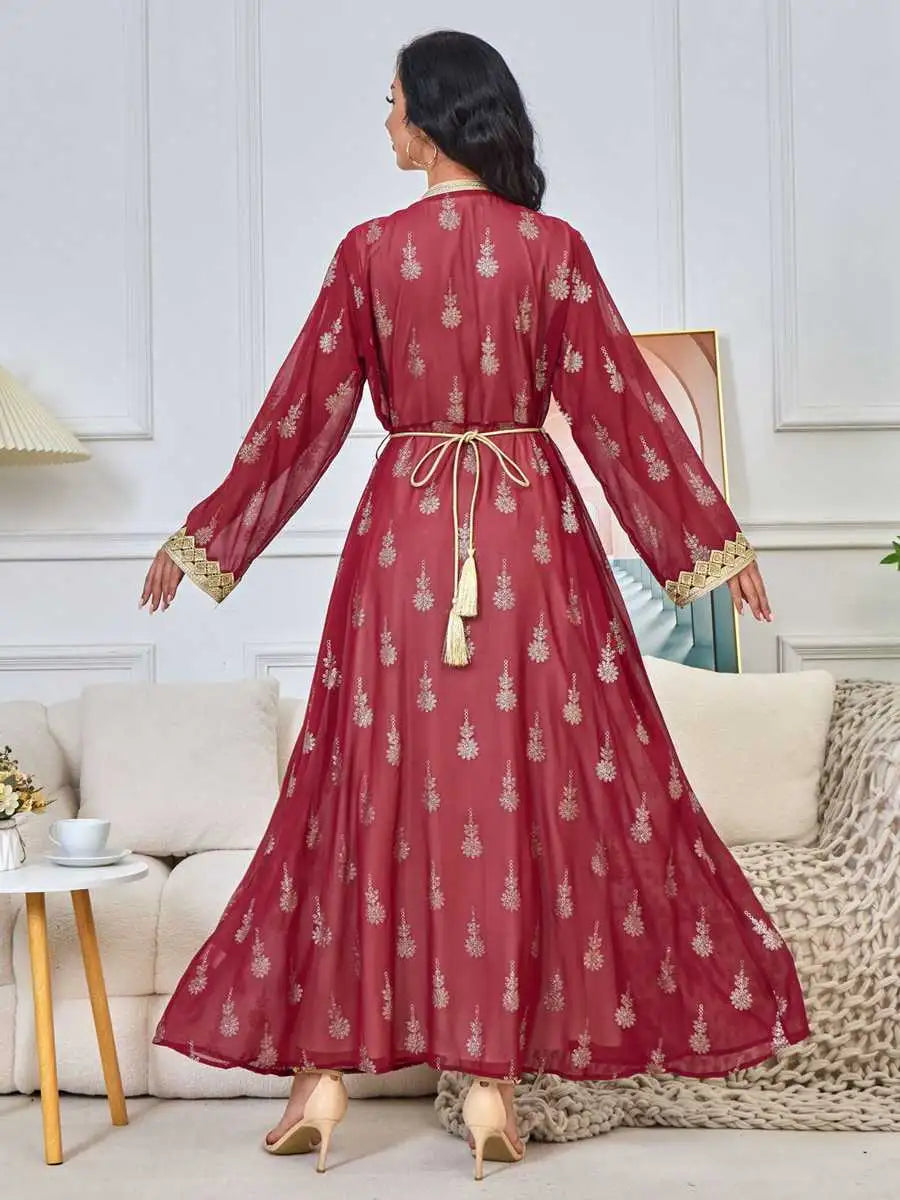 Urgarment 2-Piece Embroidered Caftan Dress Set for Women - Elegant Kaftan Outfit for Eid, Summer, Beach & Special Occasions