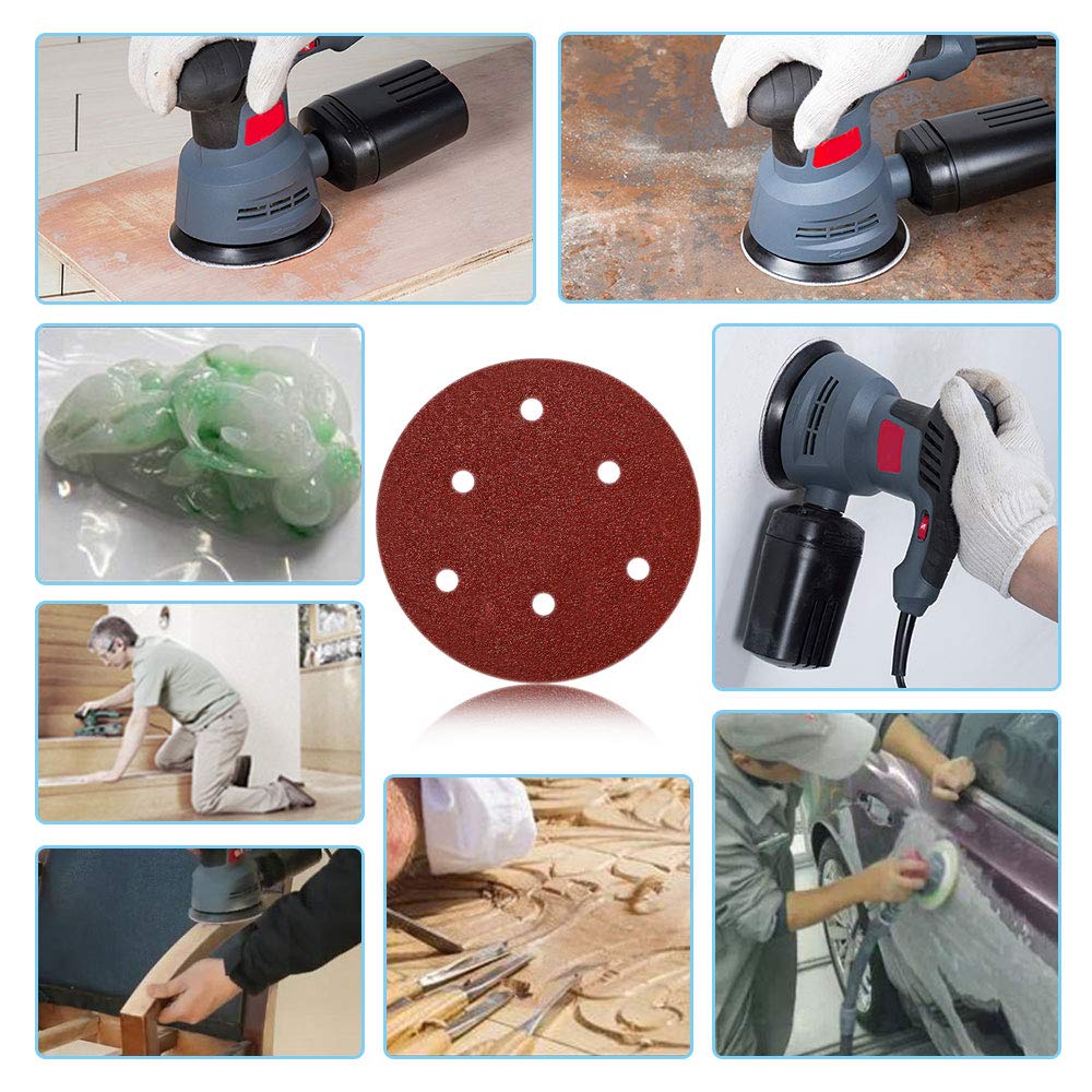 HIFROM 72-Piece 5-Inch Sanding Discs Kit - 6-Hole Dustless Hook & Loop Sandpaper Assortment (40/60/80/120/180/240 Grit) - Compatible with Random Orbital Sanders & Grinders - Perfect for Woodworking, Metal Polishing & DIY Home Projects