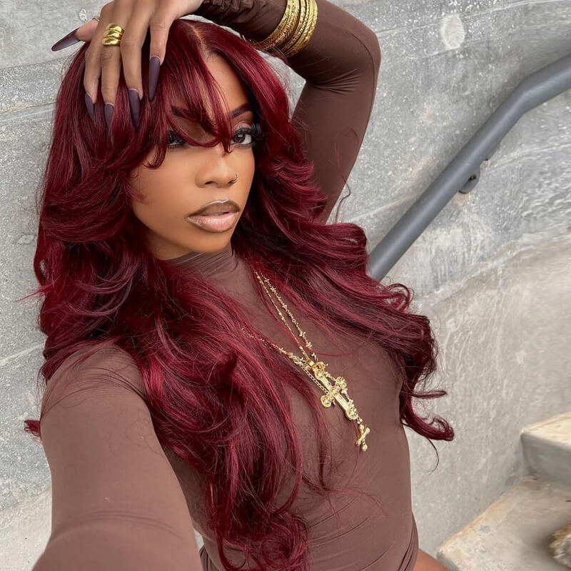Burgundy Layered Cut Wavy
