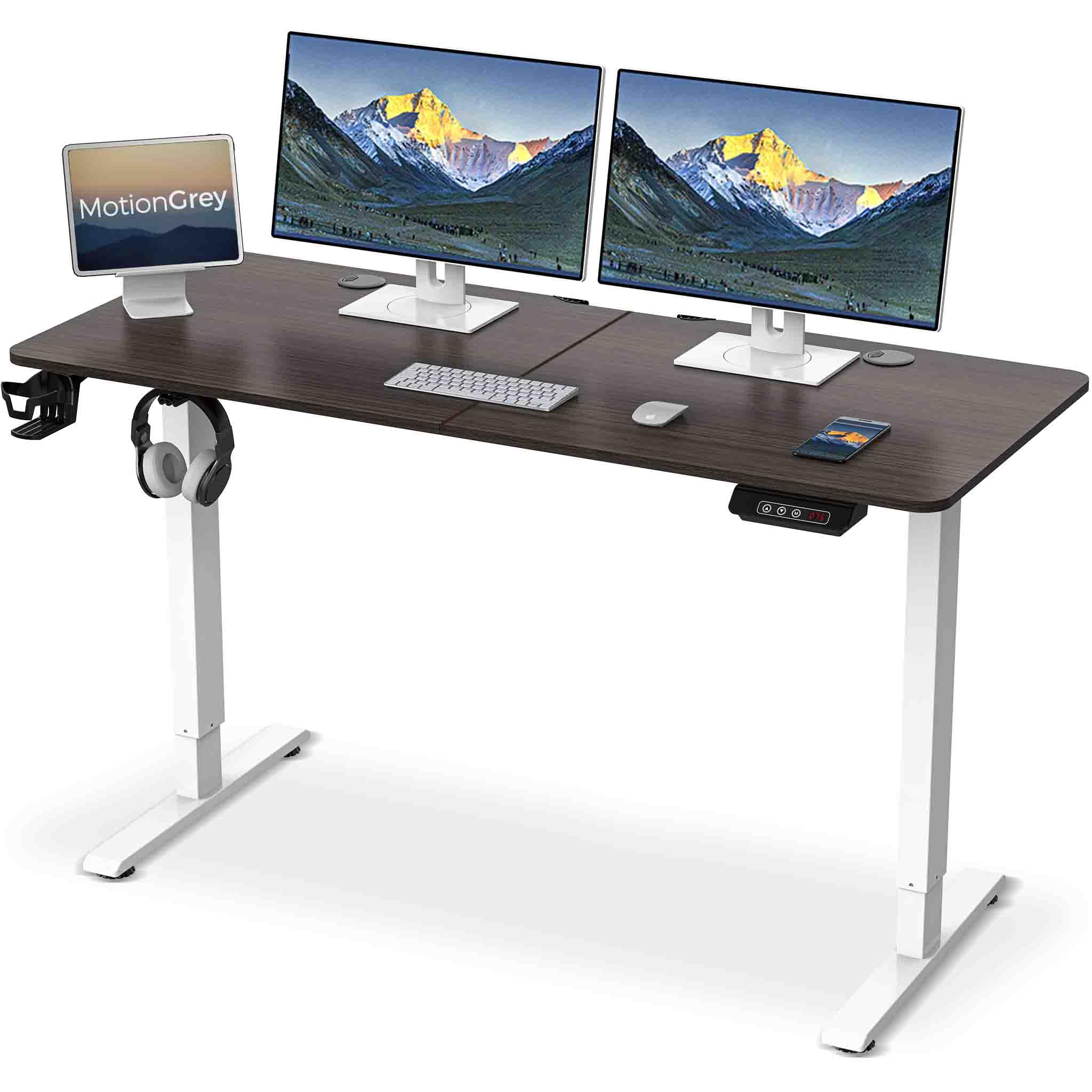 MOTIONGREY 55 Inch Electric Height Adjustable Standing Desk - Ergonomic Sit Stand Workstation for Home & Office (White & Black Frame) - Perfect for Remote Work, Gaming & Study Spaces