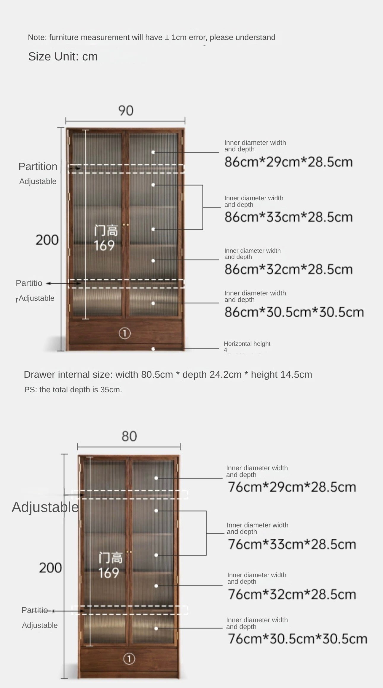 Solid Black Walnut Wood Bookcase with Glass Doors - Stylish Display & Storage Cabinet for Living Room, Office, or Library