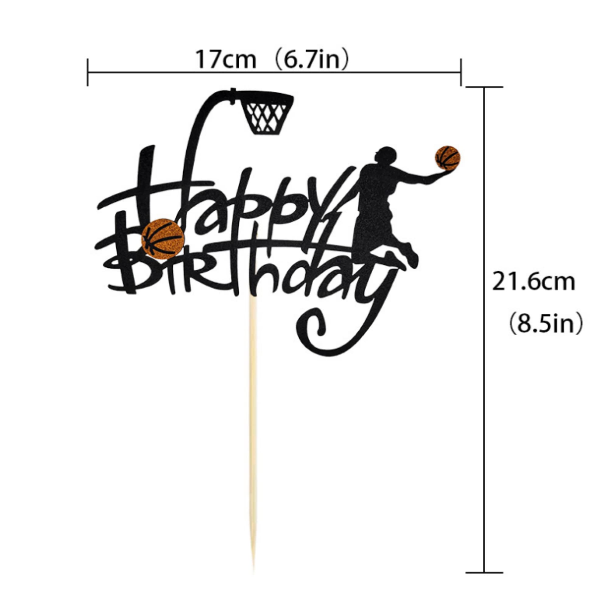 7-Piece Basketball Cake Topper Set - Happy Birthday Basketball Party Decorations - Black & Orange Basketball Cake Decor for Sports Themed Birthday Parties - Perfect for Cakes, Cupcakes & Dessert Tables