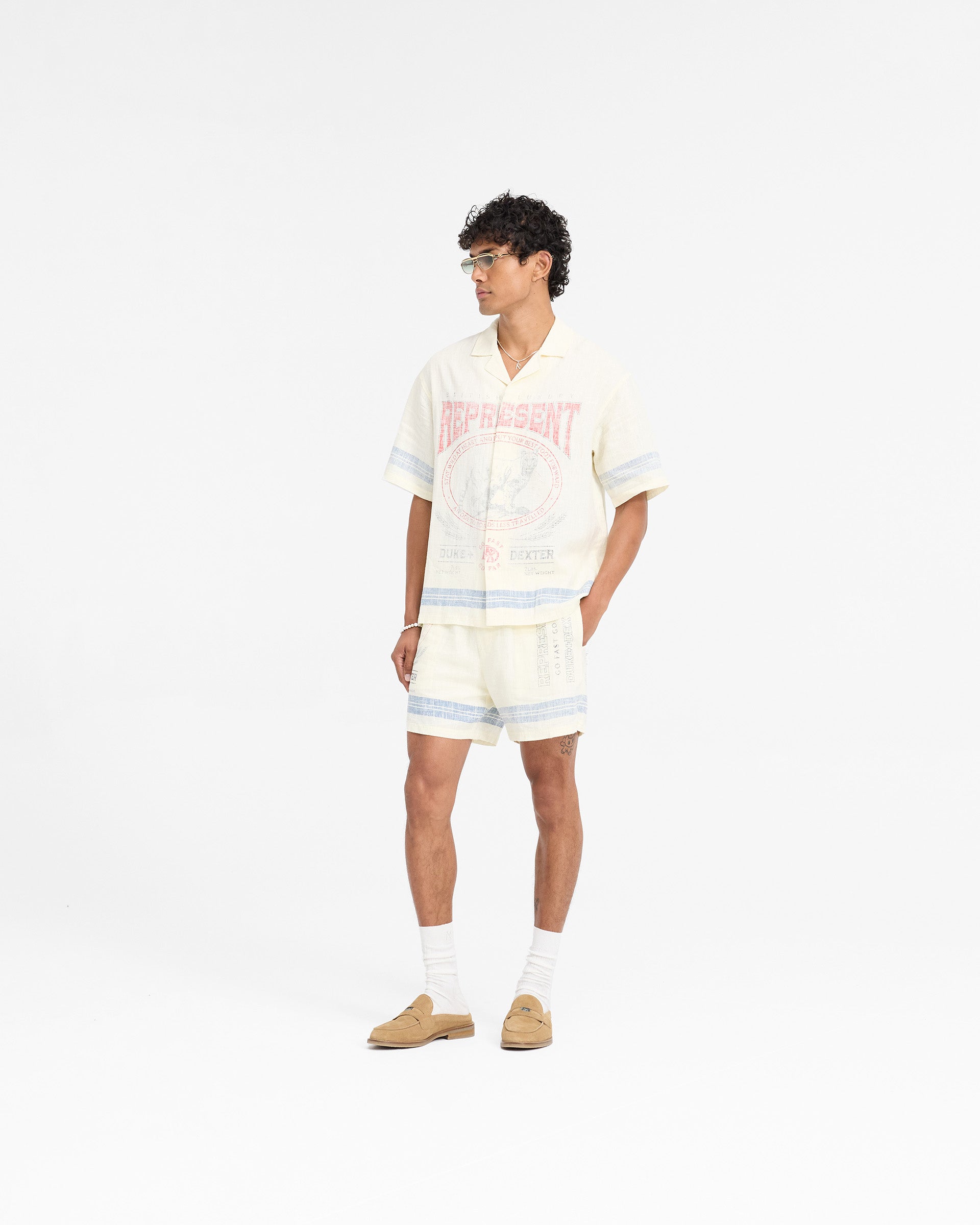 Represent X Duke + Dexter Mountain Lion Revere Shirt in Ecru - Stylish Casual Wear for Men, Perfect for Streetwear and Everyday Outfits
