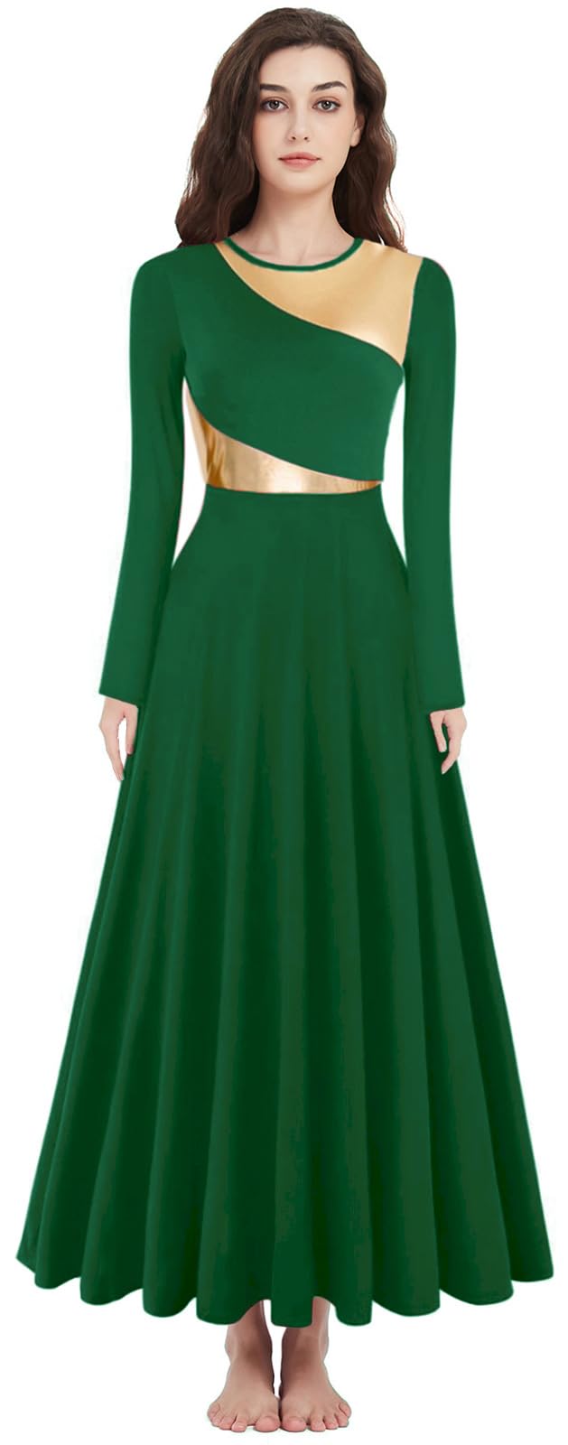 Elegant Women's Liturgical Dance Dress - Full Length Church Robe for Modern Praise & Worship - Lyrical Dance Costume with Matching Headwear - Perfect for Church Performances, Gospel Choirs & Spiritual Dance Ministries