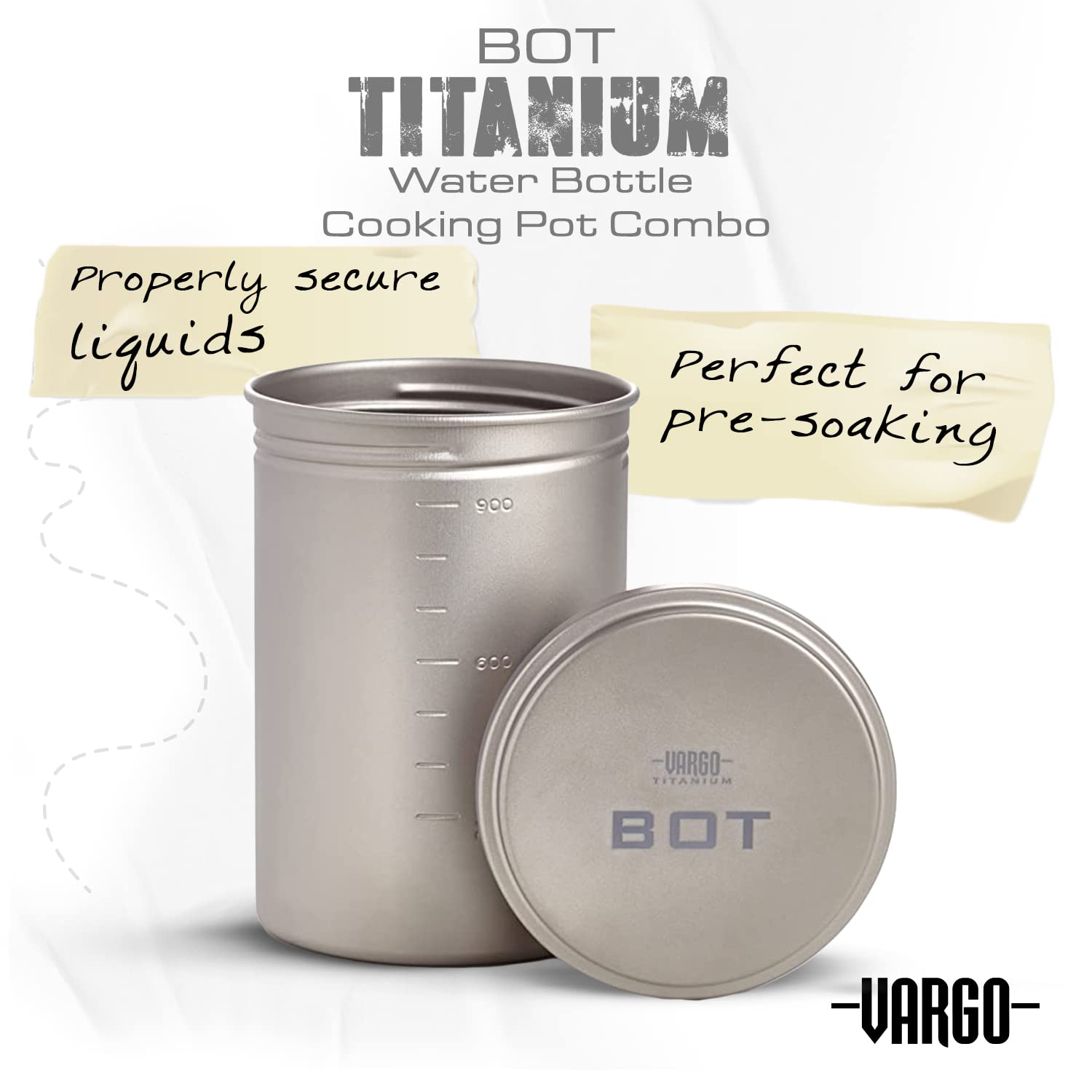 Vargo Titanium BOT Series 1L (34oz) Ultralight Water Bottle & Cooking Pot - Only 147g (5.2oz) - Perfect for Backpacking, Camping & Outdoor Adventures - Boil, Store & Drink Water Anywhere