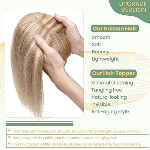 Clip in Human Hair Topper with Silk Base - Natural Looking Hairpiece for Thinning Hair - Perfect for Daily Wear, Special Occasions & Styling