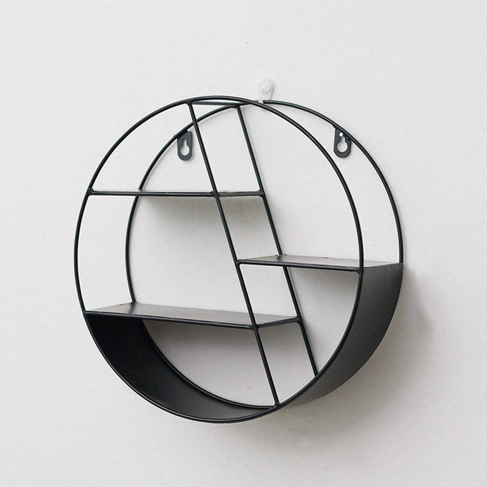 HLONGG Black Round Iron Wall Shelf - Sturdy Metal Storage Rack for Living Room, Bedroom & Office Decor - Perfect for Sofa Background Wall Display & Home Organization