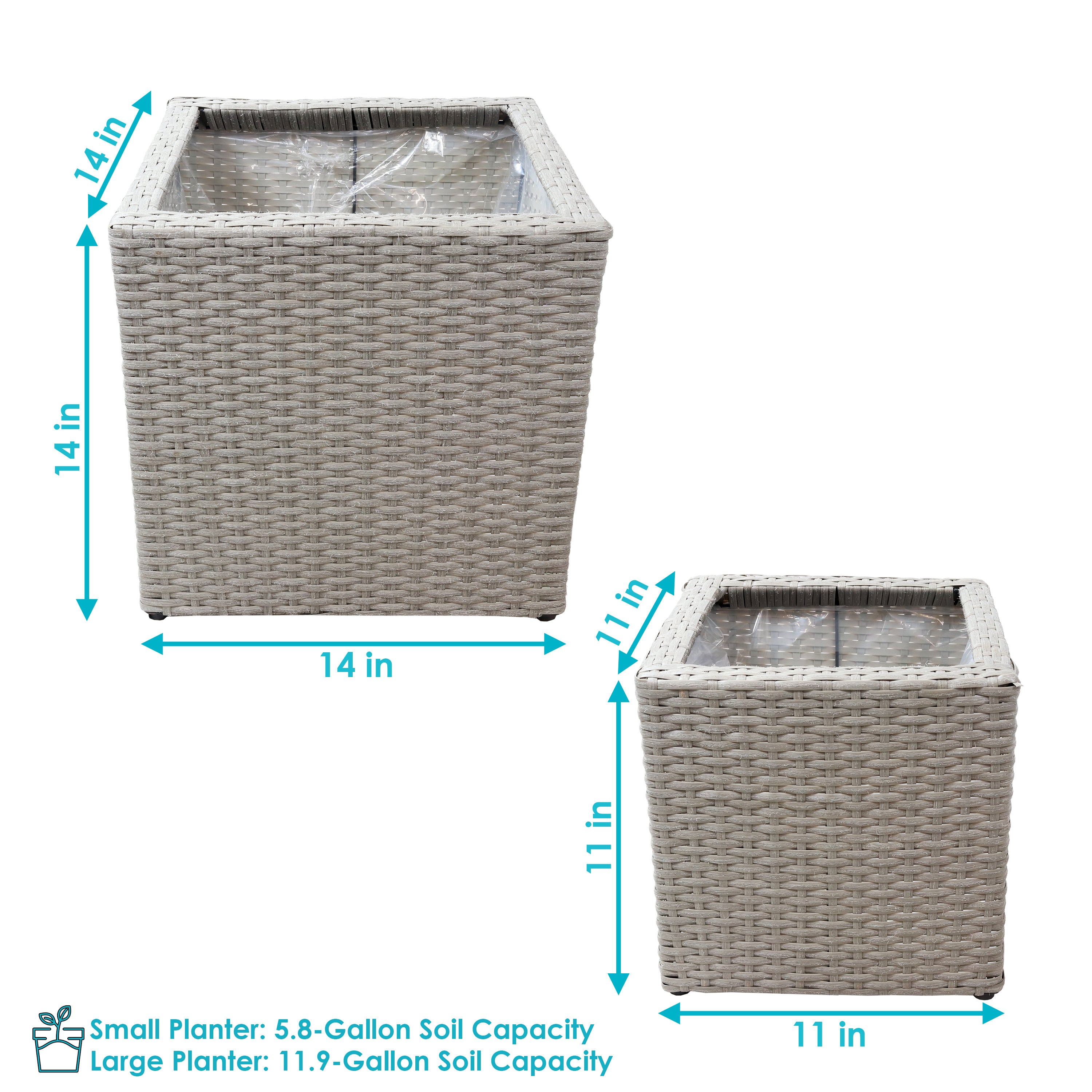 Sunnydaze Poly Rattan Square Indoor Planters Set - 1 Large & 1 Small Modern Decorative Flower Pots for Home, Office, Living Room, Balcony Decor - Perfect for Succulents, Herbs, and Houseplants