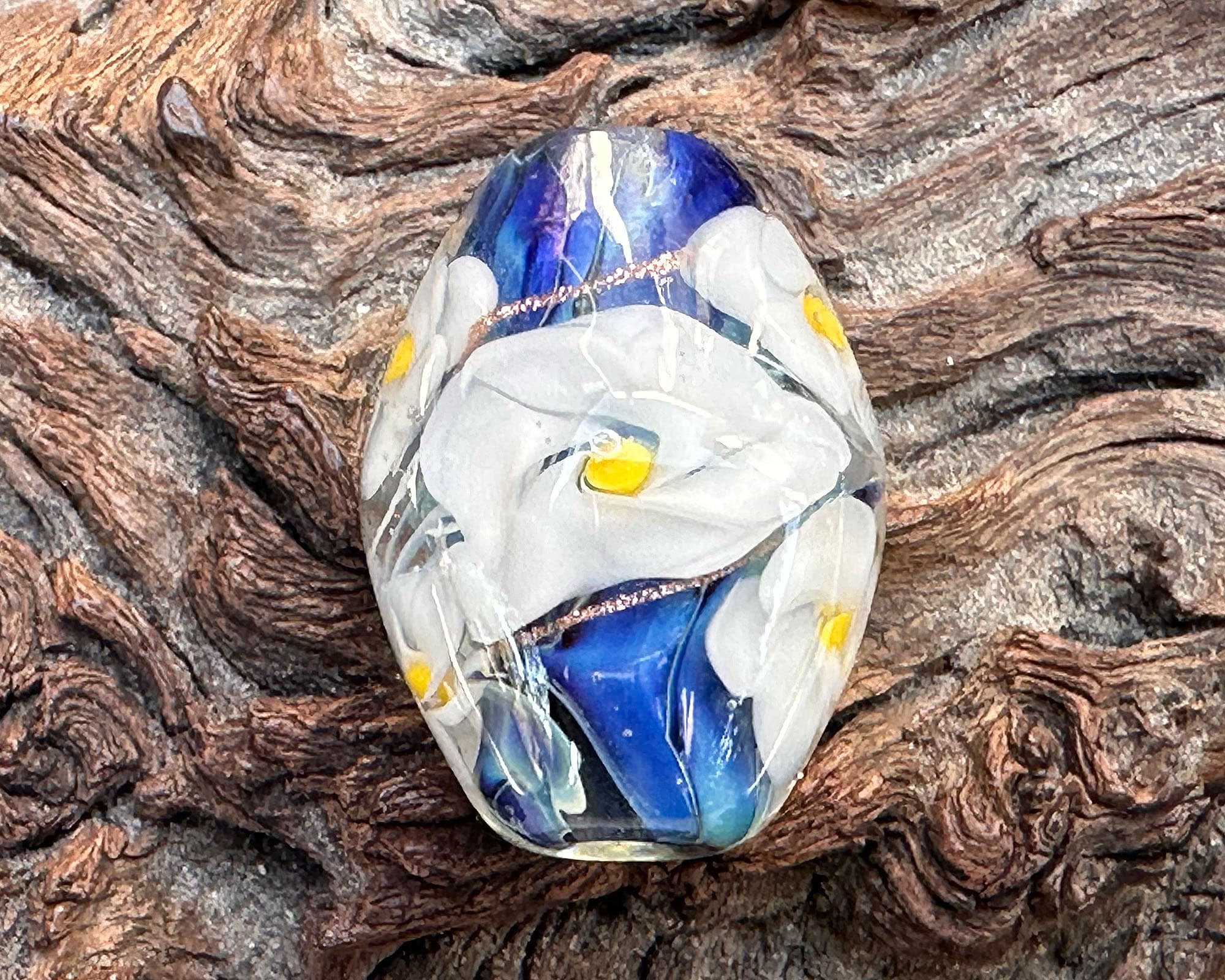 Handmade Blue Floral Lampwork Glass Focal Bead for Jewelry Making - DIY Necklace, Bracelet, Earrings Designs - Perfect for Beaders and Crafters