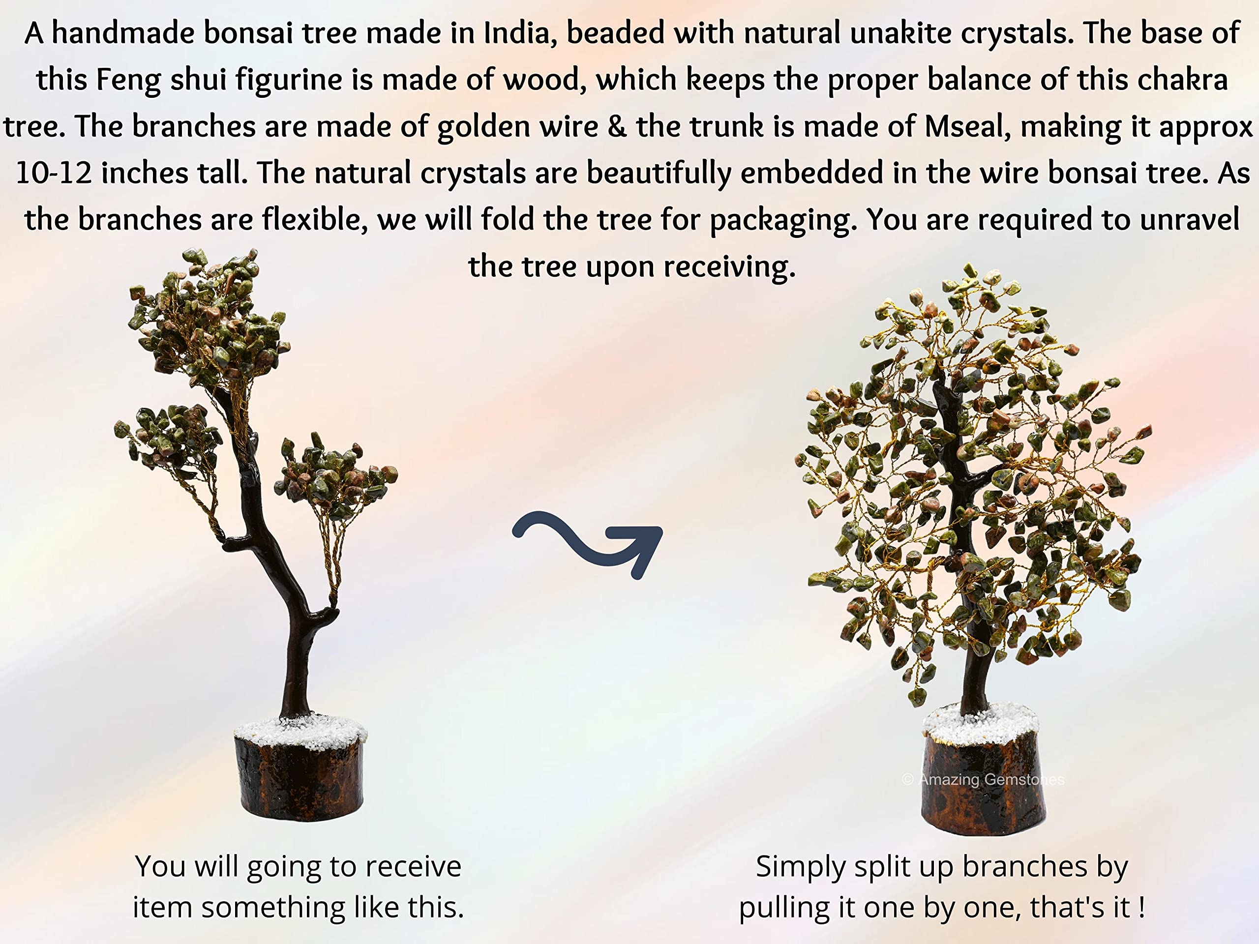 Premium Unakite Gemstone Crystal Bonsai Tree - Natural Healing Stone for Feng Shui, Wealth & Positive Energy | Home & Office Decor (10-12 Inch, Gift Box Ready) - Perfect for Meditation Spaces, Work Desks & Spiritual Gifts