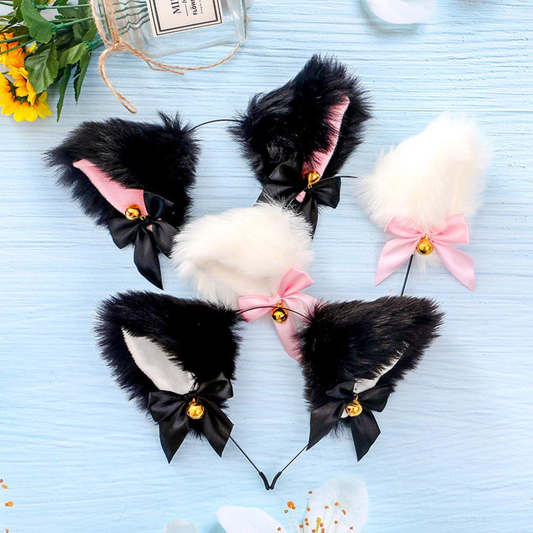 Fxaelian Animal Fox Cat Dog Ears Headband - Adjustable Cute Faux Fur Cosplay Costume Accessories for Halloween, Cosplay Parties, Anime Conventions and Pet Dress Up