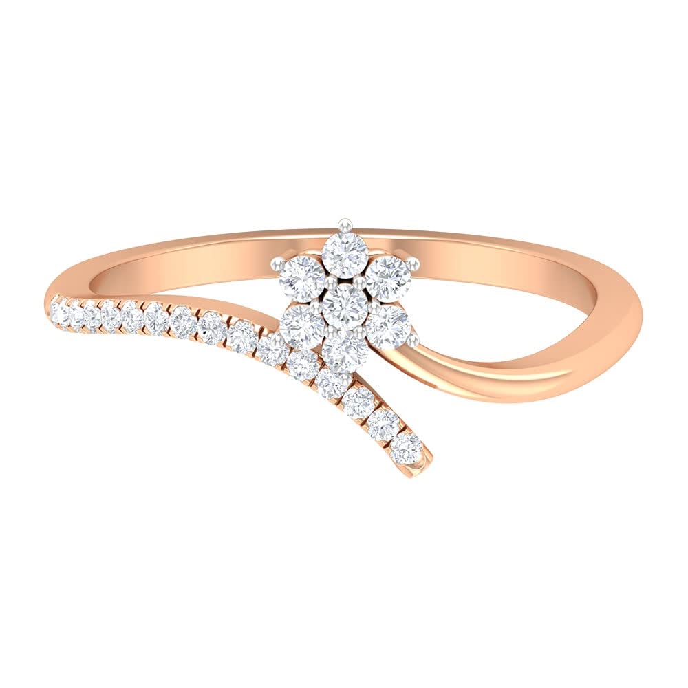 1/2 CT Natural Diamond & 14K Solid Gold Flower Ring - April Birthstone, Minimalist Engagement Ring, Wedding Band, Anniversary Gift for Her