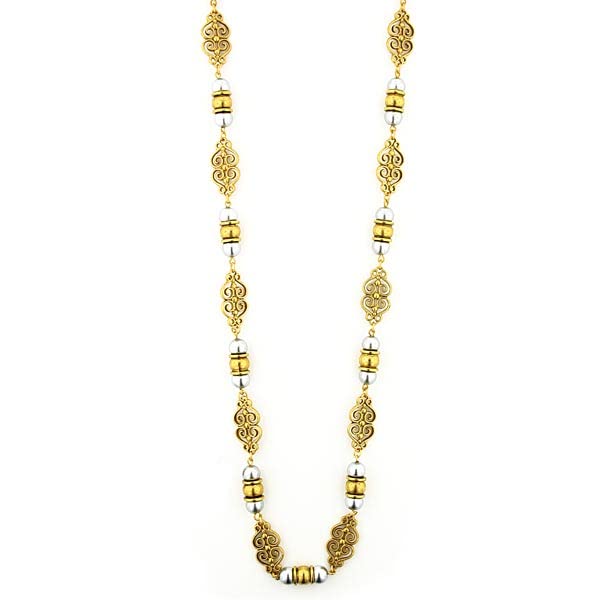 Antiquities Couture Women's Polished Grey Faux Pearl Scroll Rope Pendant Necklace - 48 Inch Long Vintage Style Jewelry for Bridal, Party & Evening Wear