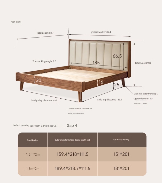 Premium Black Walnut Solid Wood Leather Upholstered Bed Frame with High Soft Back - Modern Bedroom Furniture for Master Suite, Guest Room & Luxury Apartments