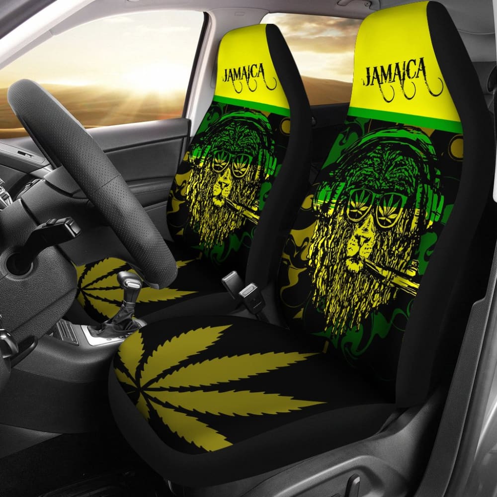 African Lion Print Rasta Jamaica Car Seat Covers - Traditional Tribal Pattern for Jeep, Truck & SUV - Waterproof & Durable for Road Trips & Daily Commute