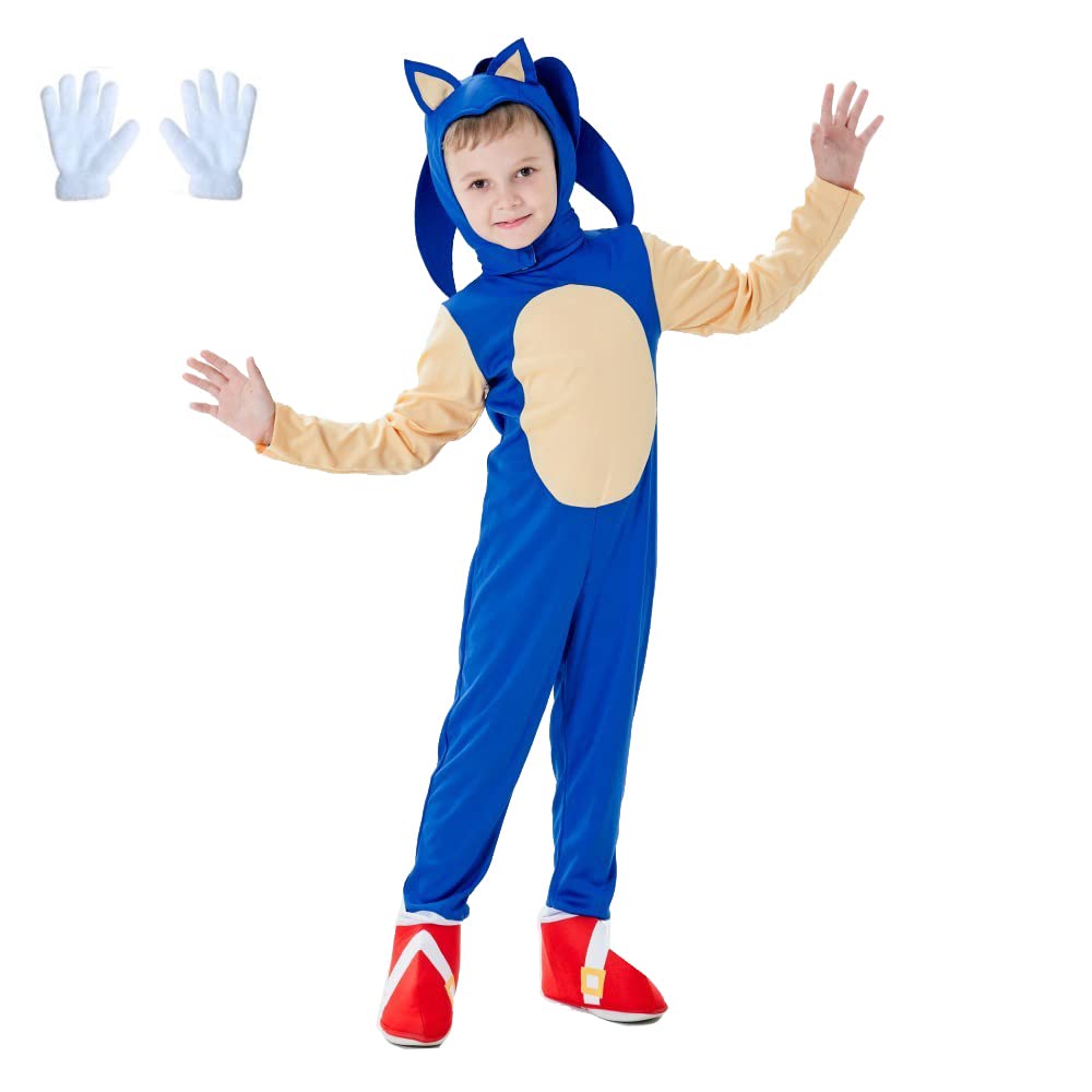 Sonic the Hedgehog Kids Jumpsuit Costume - Boys Cartoon Character Cosplay Outfit for Halloween, Birthday Parties & Dress-Up Play