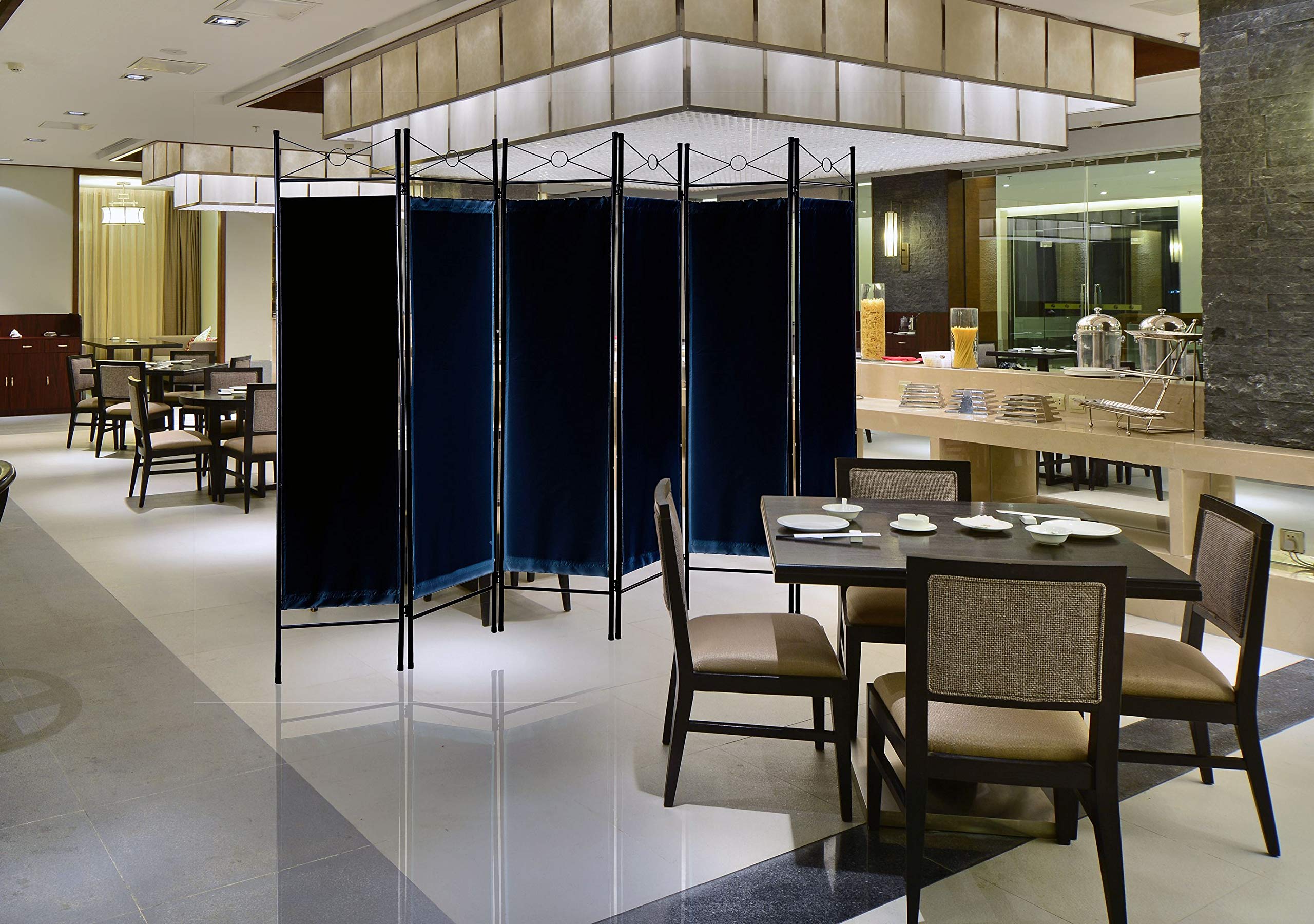 Legacy Decor 6-Panel Black Metal & Woven Fabric Room Divider with Two-Way Hinges - Perfect for Home Office, Studio, or Living Room Privacy