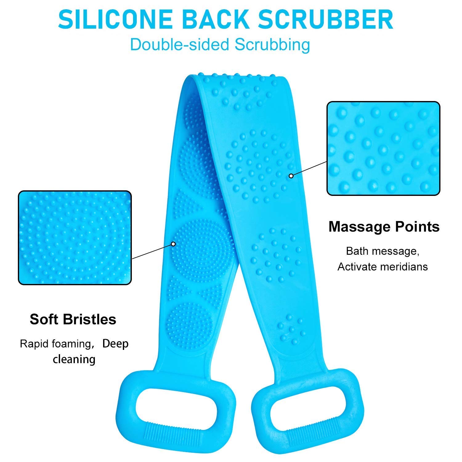 Sozzumi Silicone Back Scrubber - Double Sided Bath Brush for Men & Women - Dead Skin Removal & Massage for Shower & Spa