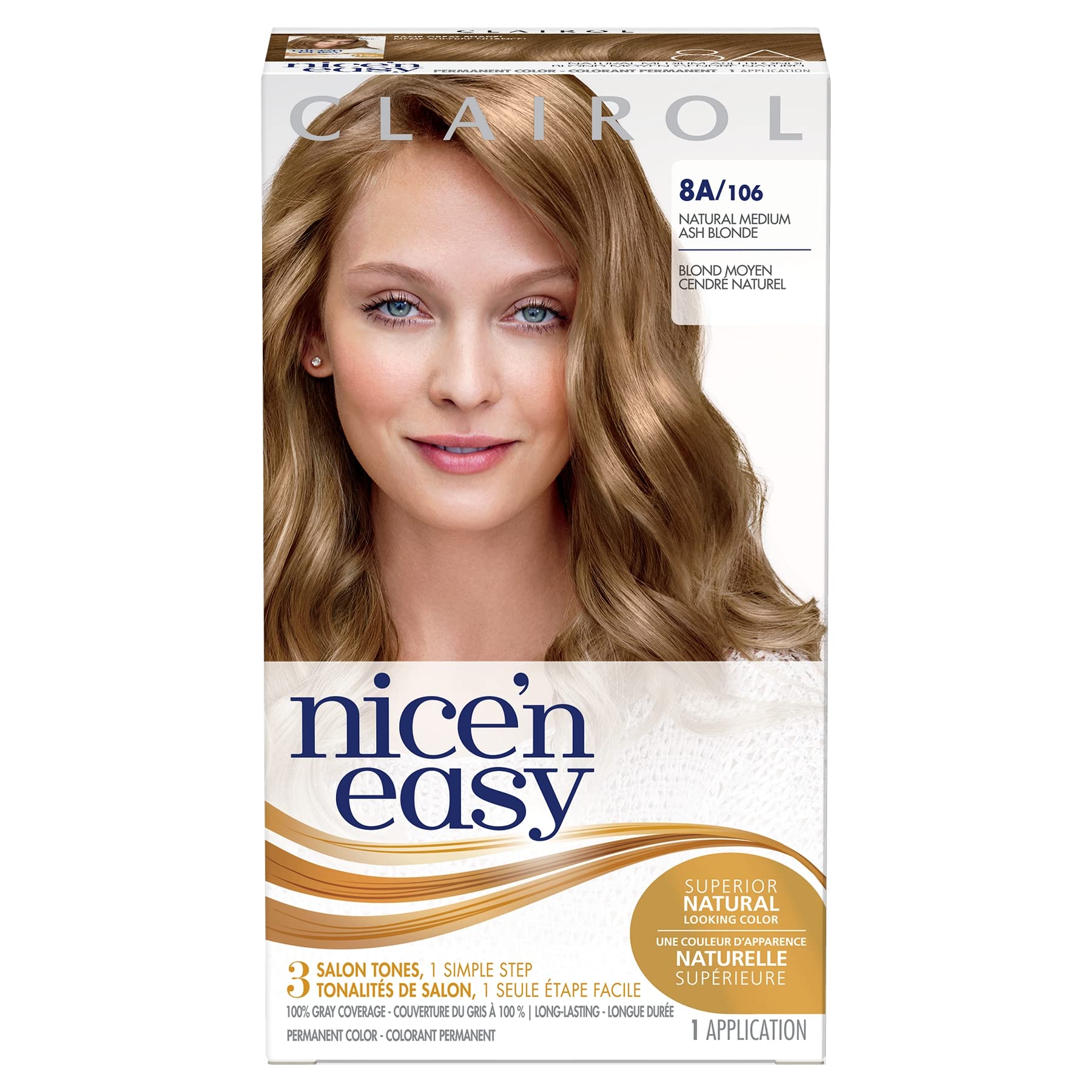 Clairol Nice 'n Easy Permanent Hair Color - 8A Medium Ash Blonde (1 Count) | Ammonia-Free, Long-Lasting Hair Dye for Natural-Looking Blonde Highlights at Home or Salon