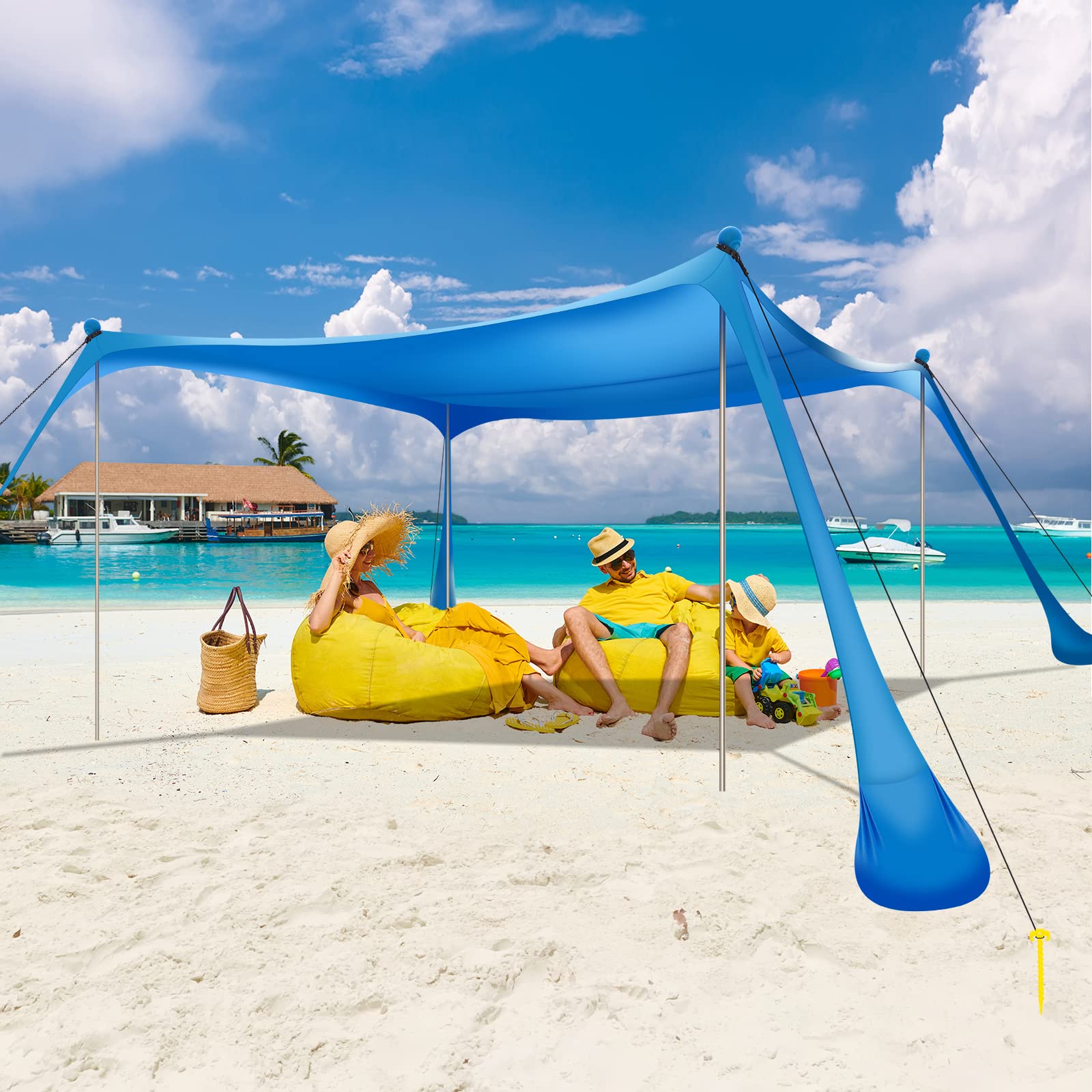 Kegemor 10x10 FT UPF50+ Beach Tent Sun Shelter - Windproof Pop Up Canopy with Sand Shovel & Carrying Bag, Portable Lightweight Outdoor Sun Shade for Camping, Backyard, Fishing, Picnics, Beach Days and Family Outdoor Activities