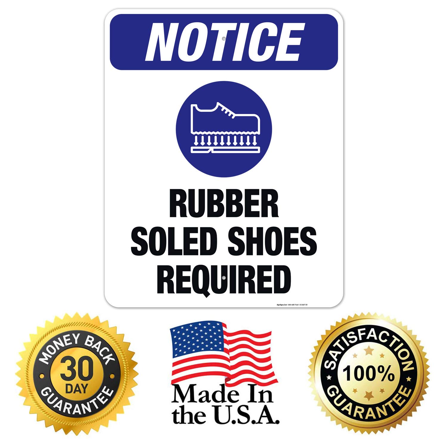 OSHA Compliant Rubber Soled Shoes Required Sign - 24x30 Inch Rust-Free .063 Aluminum Safety Sign - Fade Resistant for Indoor/Outdoor Use - Made in USA - Perfect for Factories, Warehouses & Construction Sites