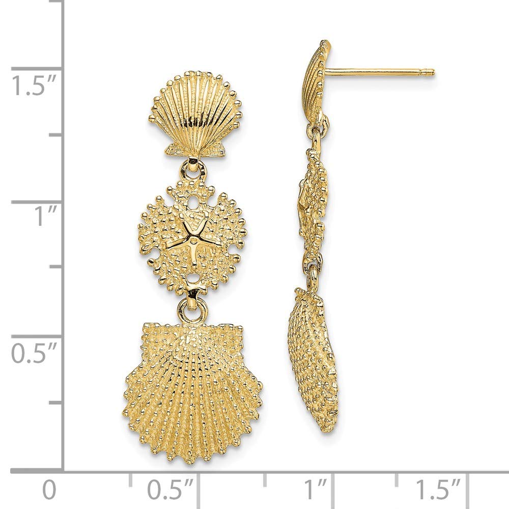 14K Yellow Gold Scallop Sand Dollar Dangle Earrings - Elegant Beach Jewelry for Women - Perfect for Vacation, Wedding, and Summer Outfits