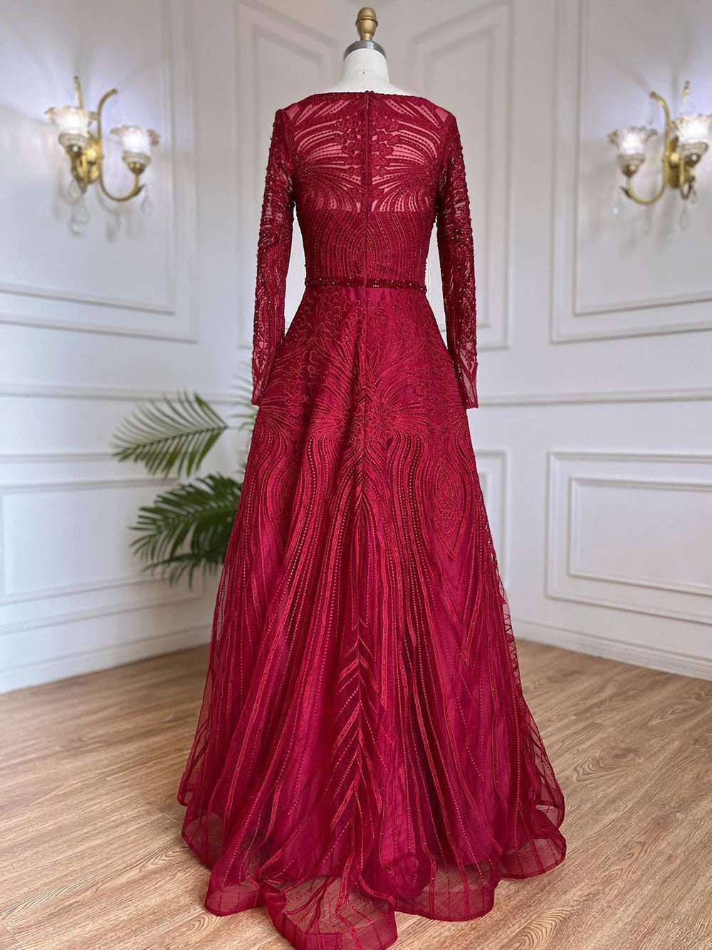 2025 Serene Hill Muslim Wine Red Luxury Evening Gowns - A-Line Beaded Formal Dresses for Women | Wedding, Party & Special Occasion Wear