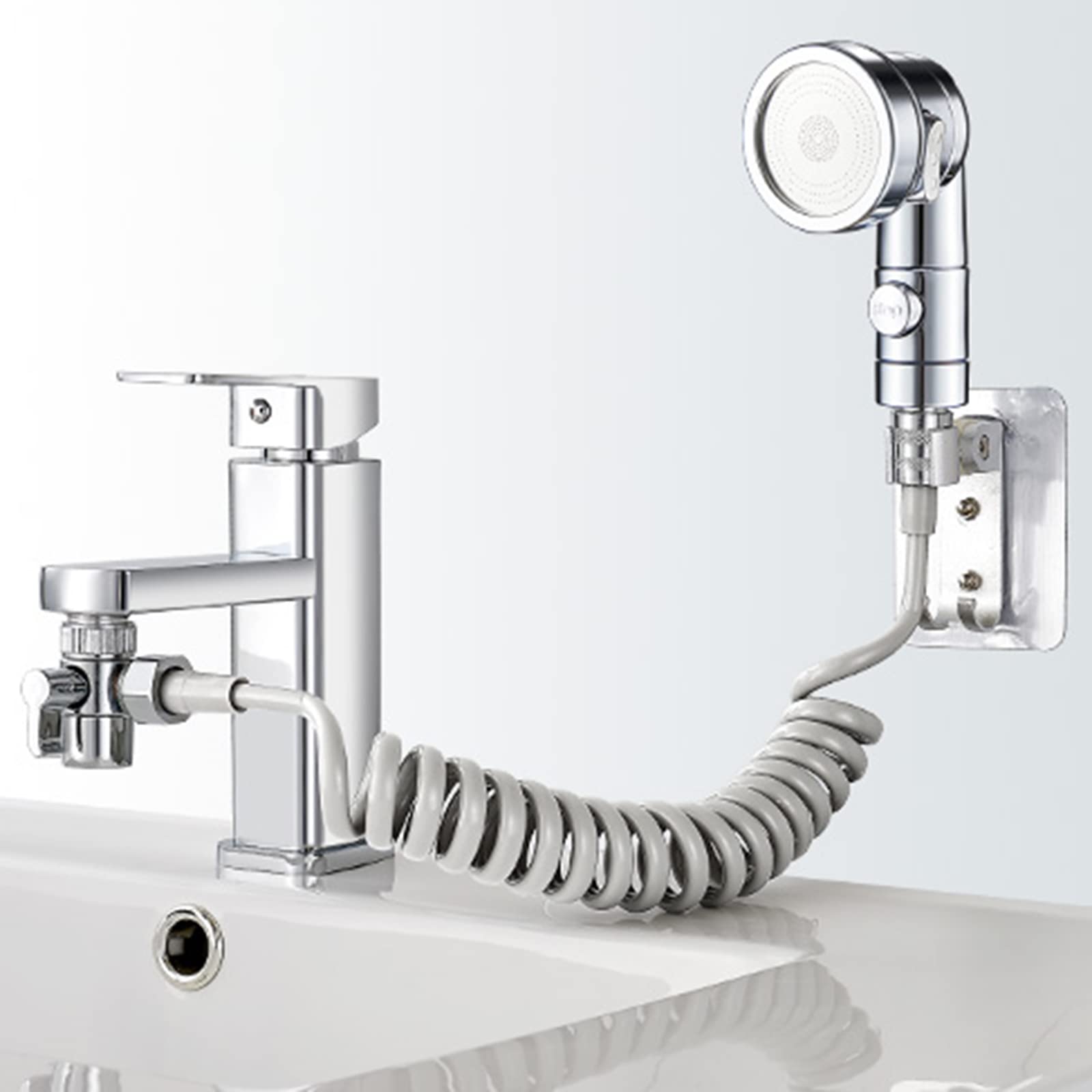 BiaoTeng Handheld Shower Head with Hose Kit - Chrome Bathroom Faucet Attachment for Sink, Tub & Shower - Perfect for Bathing, Cleaning & Hair Washing (Ideal for Home, RV & Pet Grooming)